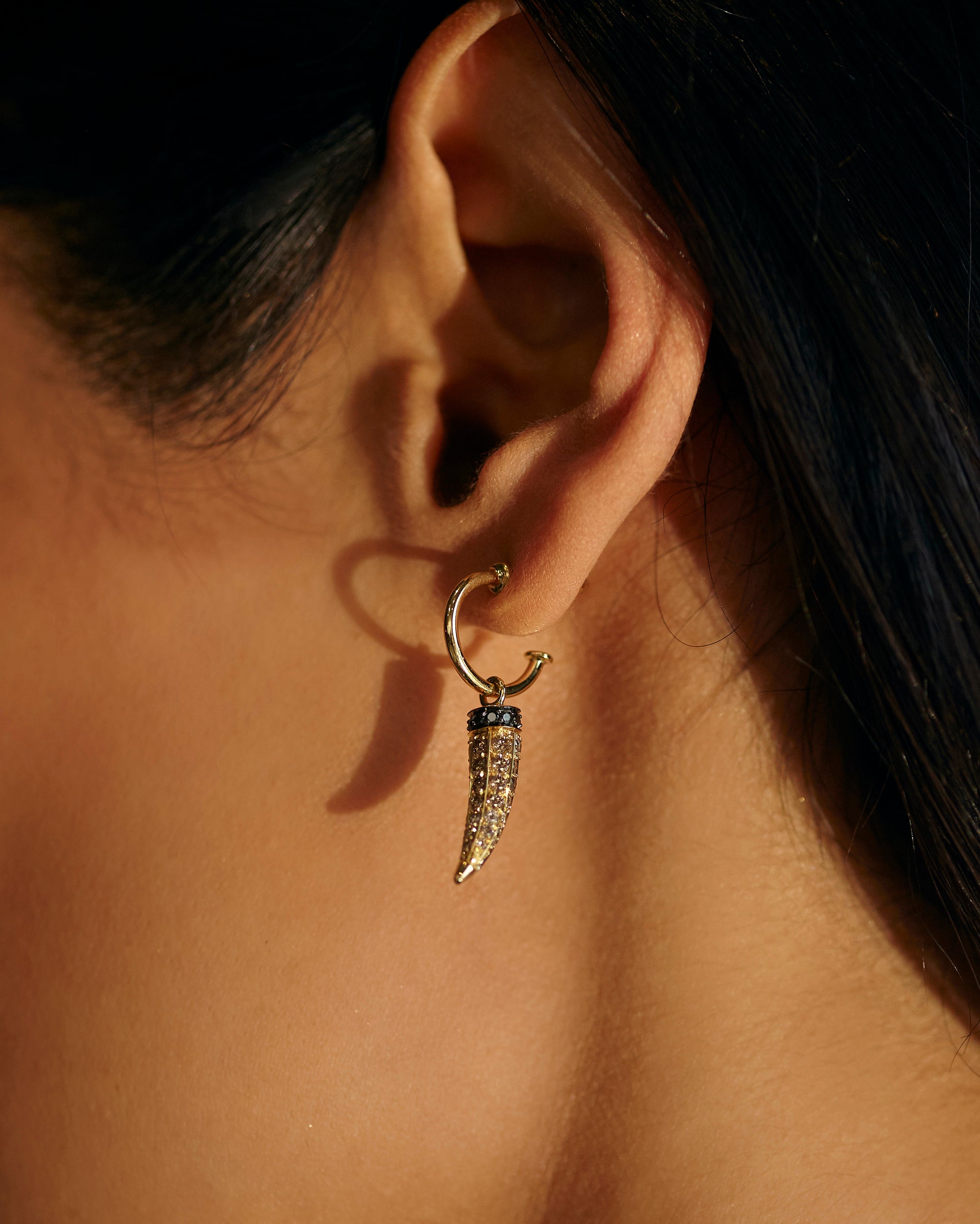 Horn 18K Gold Diamond Single Hoop Earring