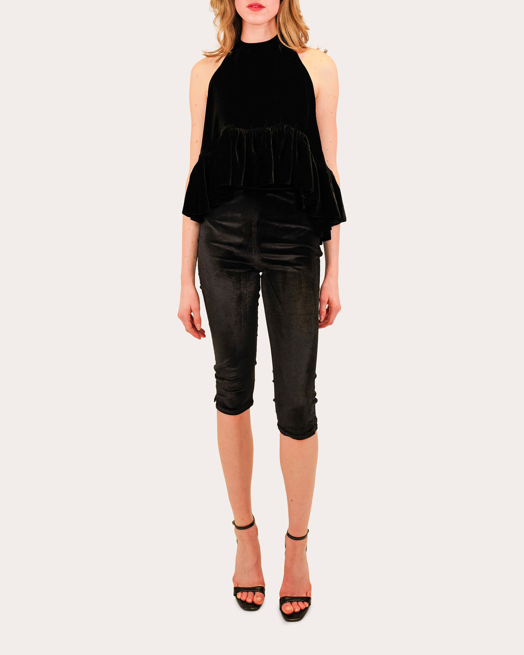 Winston Velvet Ruffle Halter Top