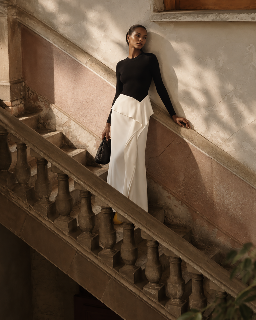 Ornella Knit Satin Combo Draped Midi Dress