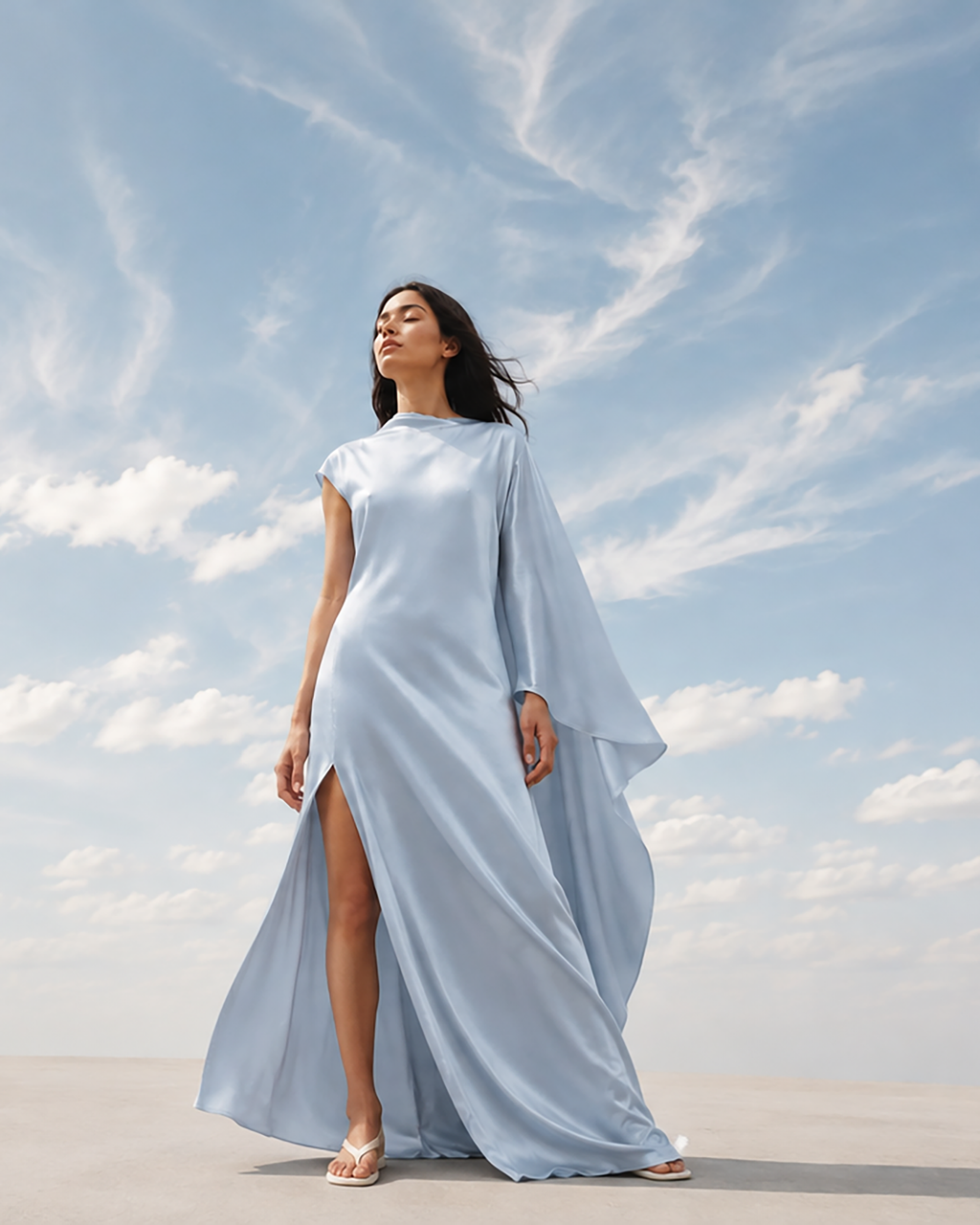 Ora Satin Asymmetric Cape Gown