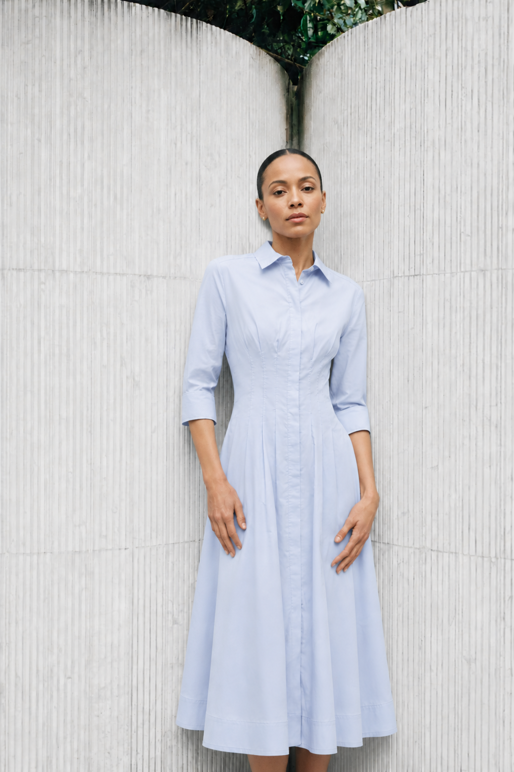 button front pleated midi shirt dress Wholesale button front pleated shirts midi dress for your store