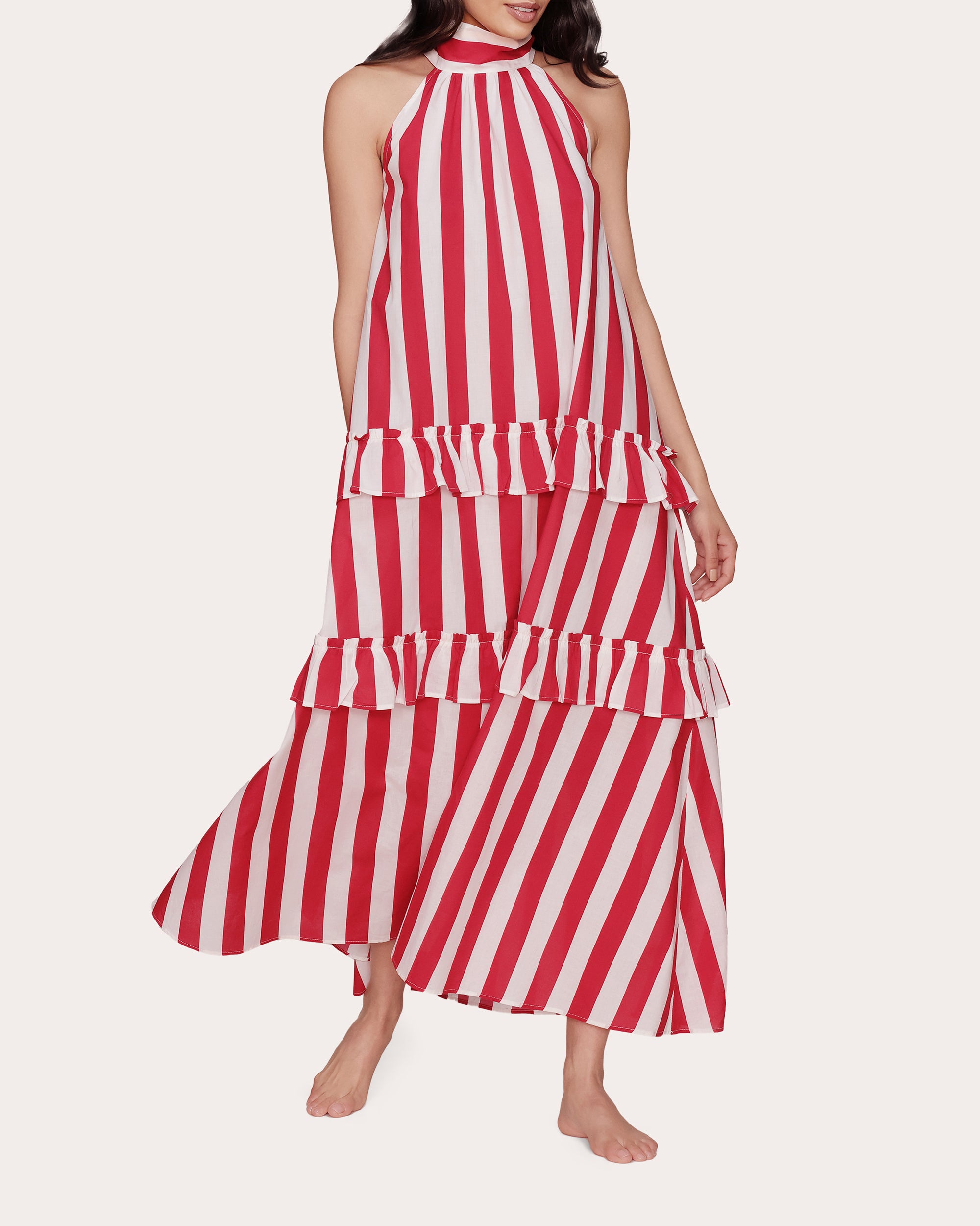 Adriana Stripe Cotton Tiered Maxi Dress