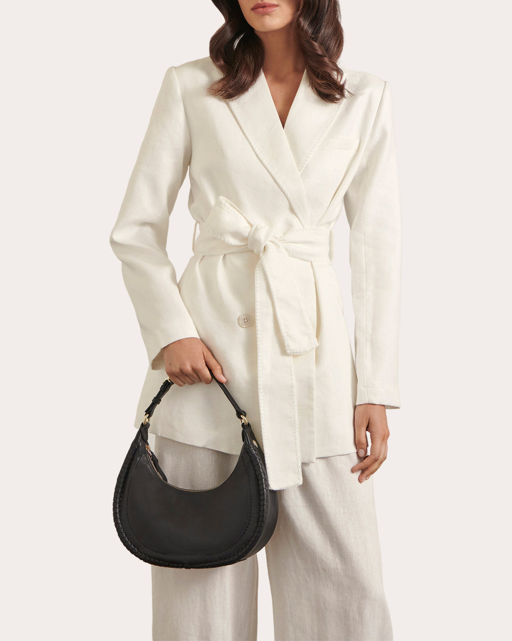 Soleil Whipstitch-Trimmed Leather Shoulder Bag