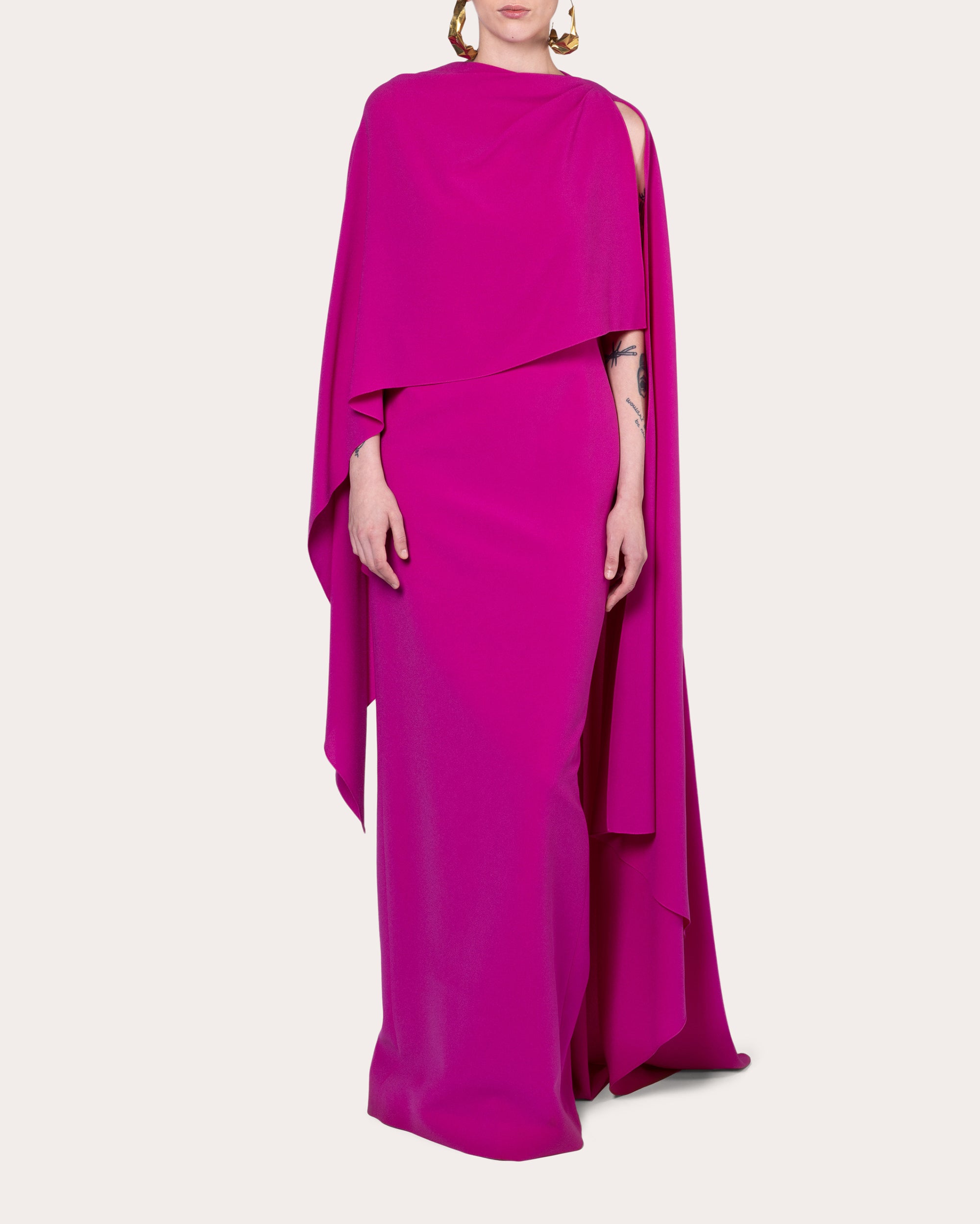 Deena Crepe Asymmetric Cape Maxi Dress