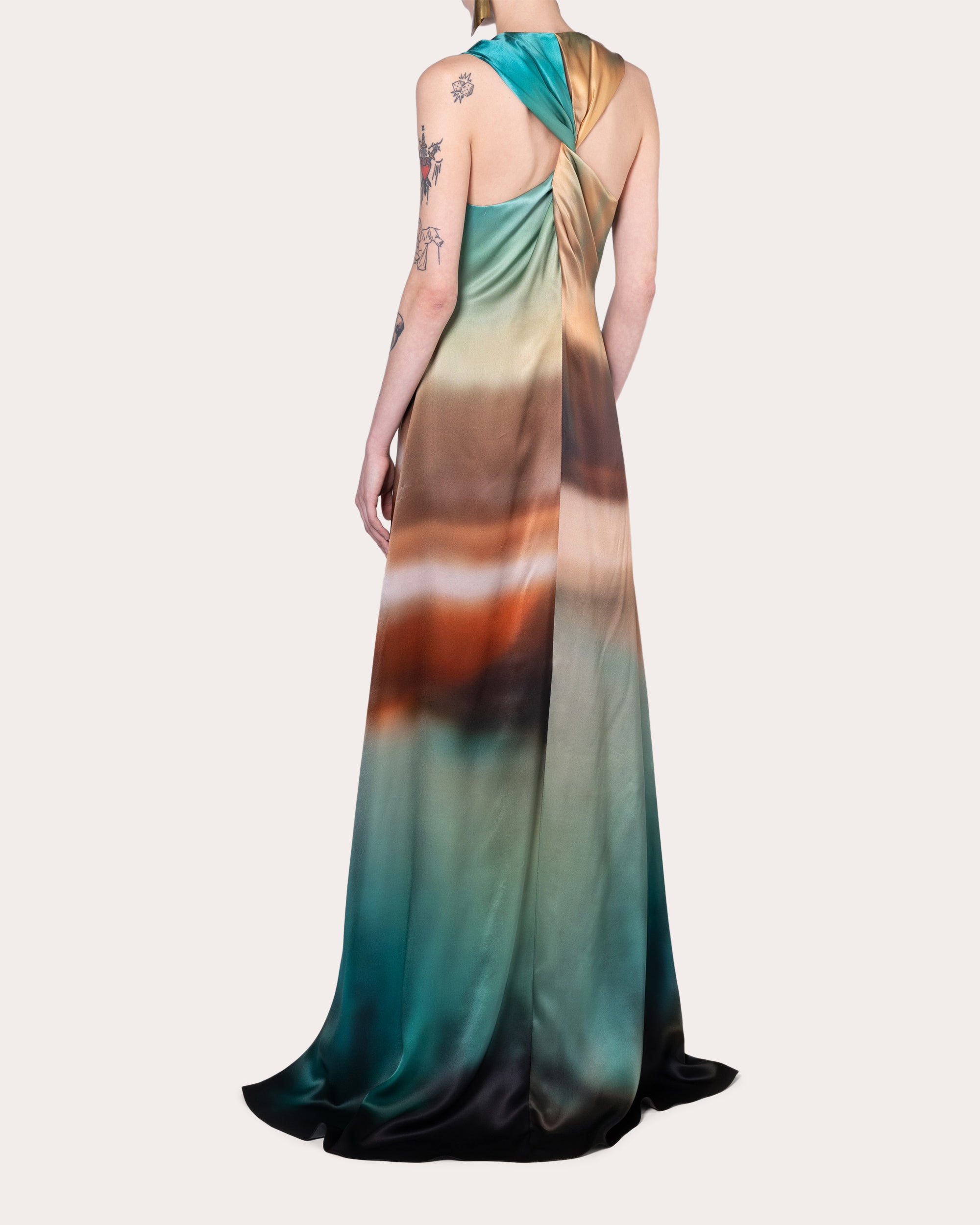 Roksanda Women's Sylas Abstract Satin Twist-Back Gown - Green - Gowns