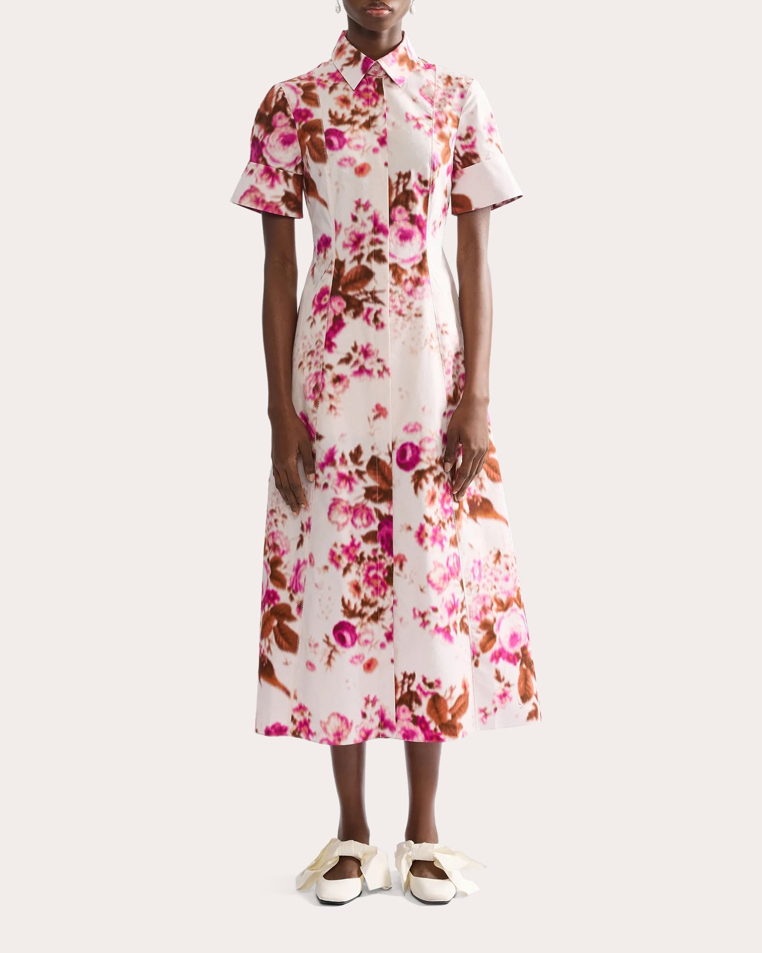 Floral Cotton A-Line Midi Shirt Dress