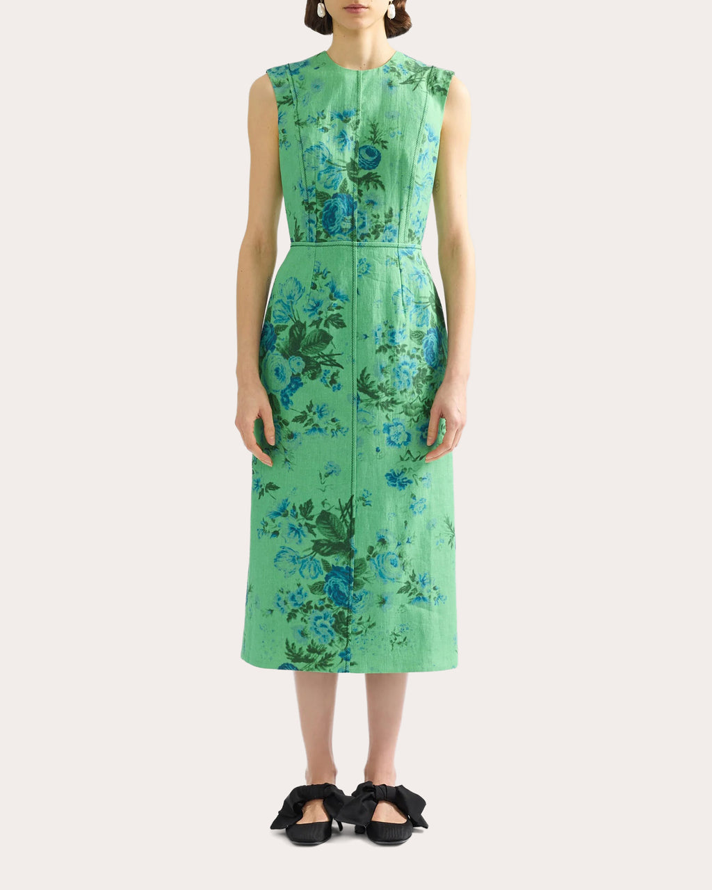Floral Linen Pencil Midi Dress