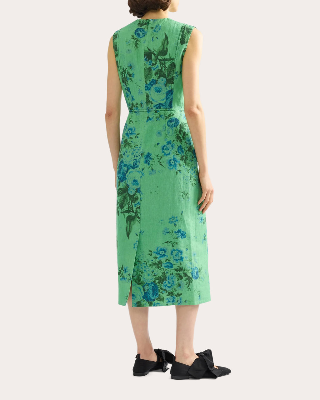 Floral Linen Pencil Midi Dress