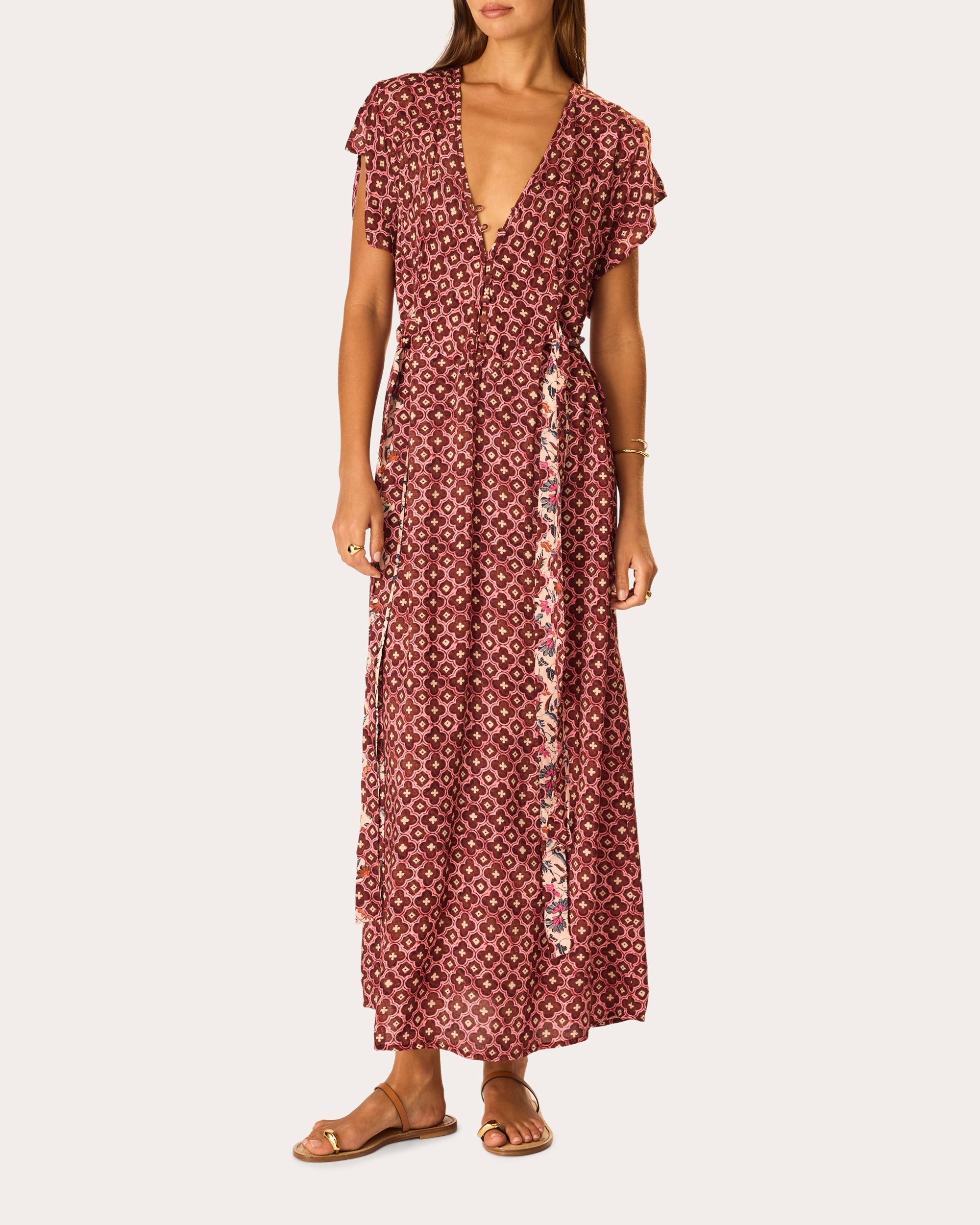 Natalie Martin Valerie Floral V-Neck Midi Dress - Multicolor