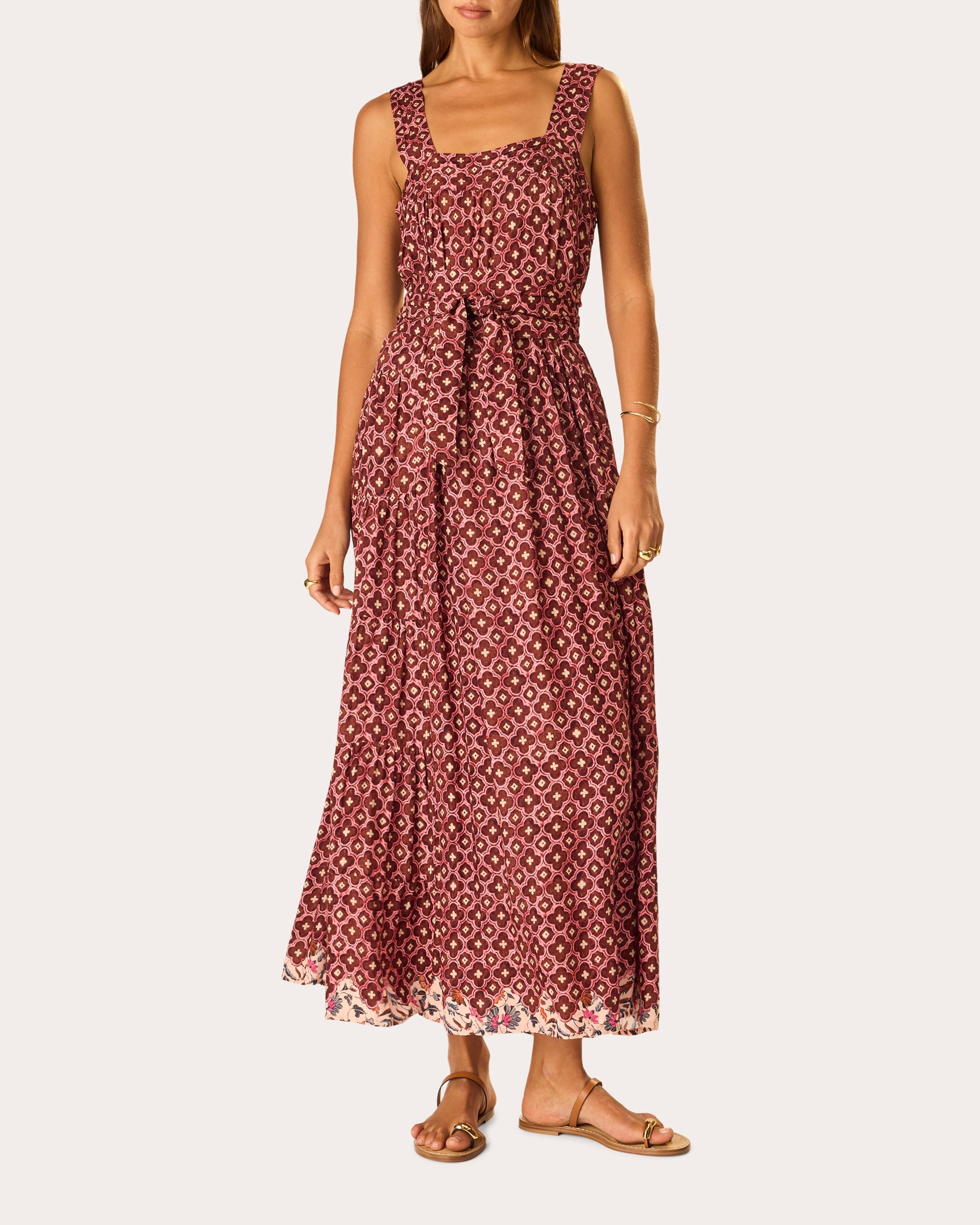 Jasmine Mosaic Pintucked Tiered Maxi Dress | Olivela