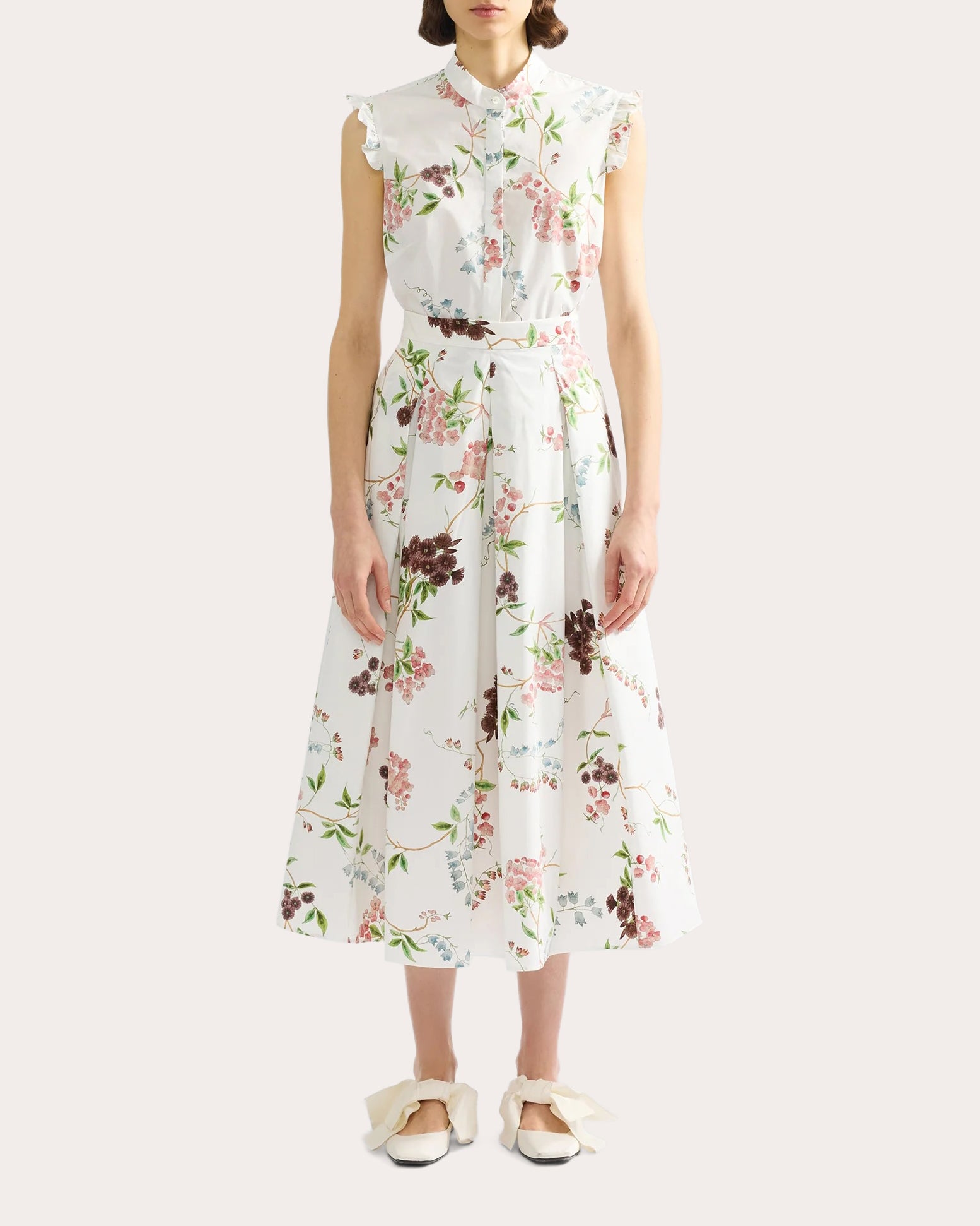 Floral Cotton Ruffle Sleeveless Shirt
