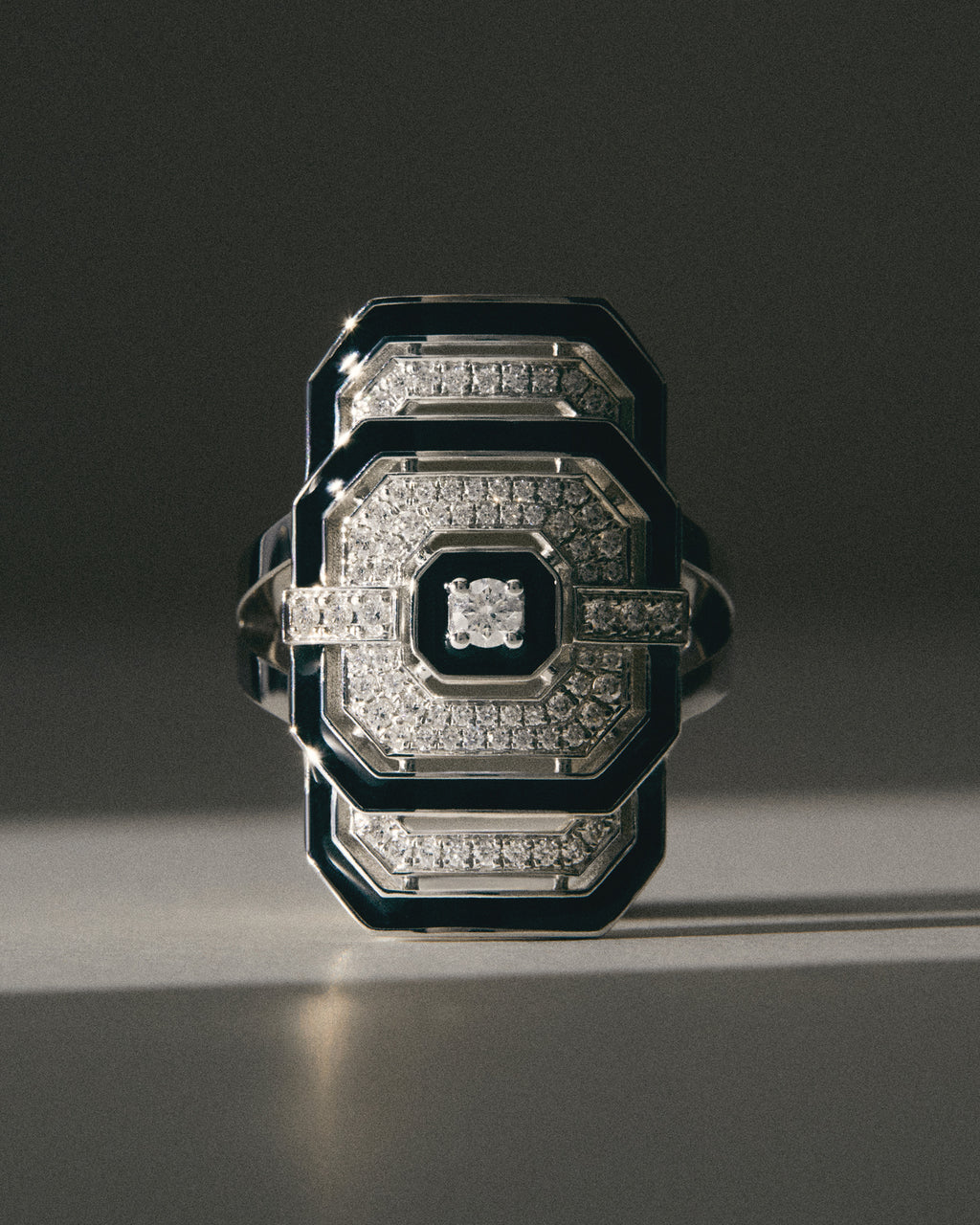 My Way Rhodium-Plated Sterling Silver Enamel and Diamond Ring