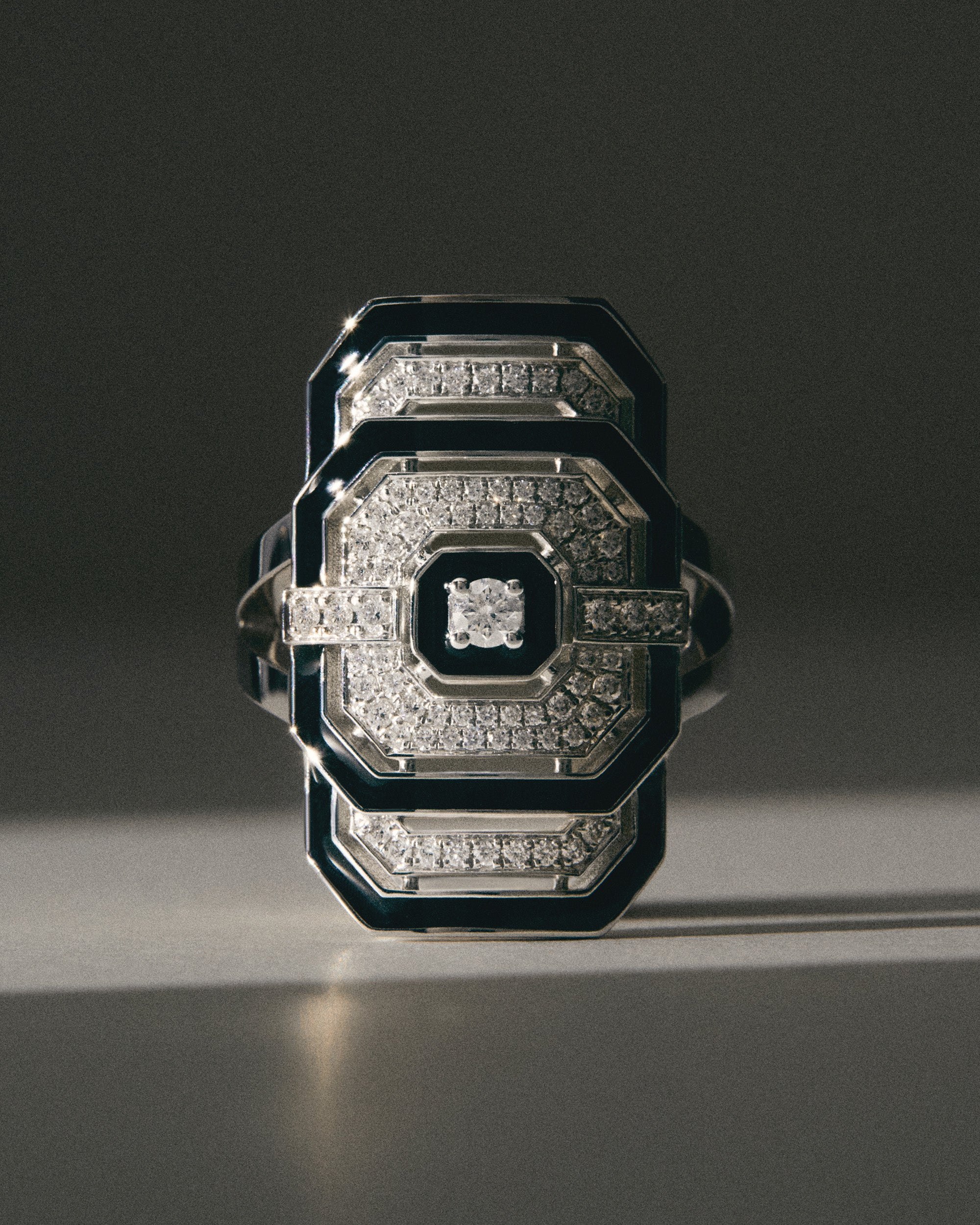 My Way Rhodium-Plated Sterling Silver Enamel and Diamond Ring