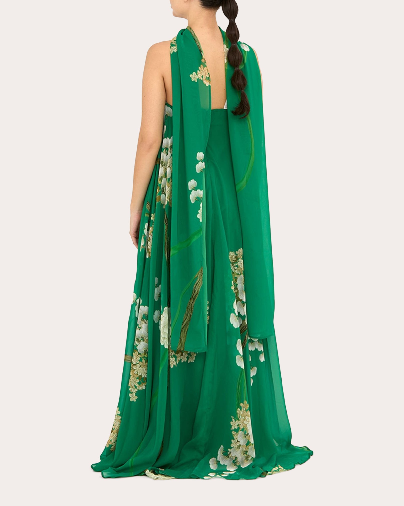 green strapless dress with scarf Caira Chiffon Scarf Maxi Dress / Sage | MESHKI