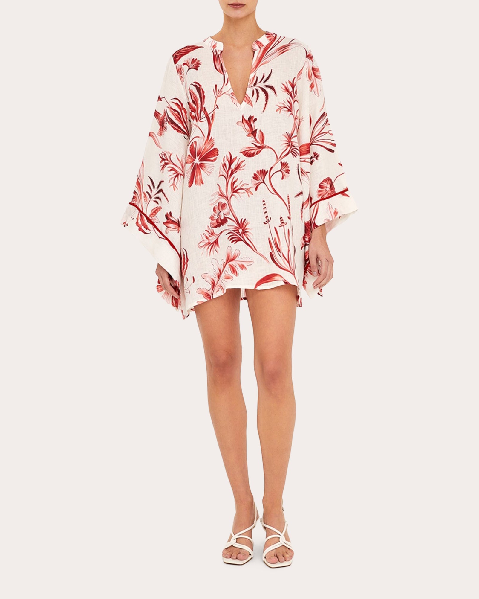 Aguaclara Women's La Vie Rouge Linen Kaftan Mini Dress in Red Size Medium Aguaclara Women's La Vie Rouge Linen Kaftan Mini Dress in Red Size Medium