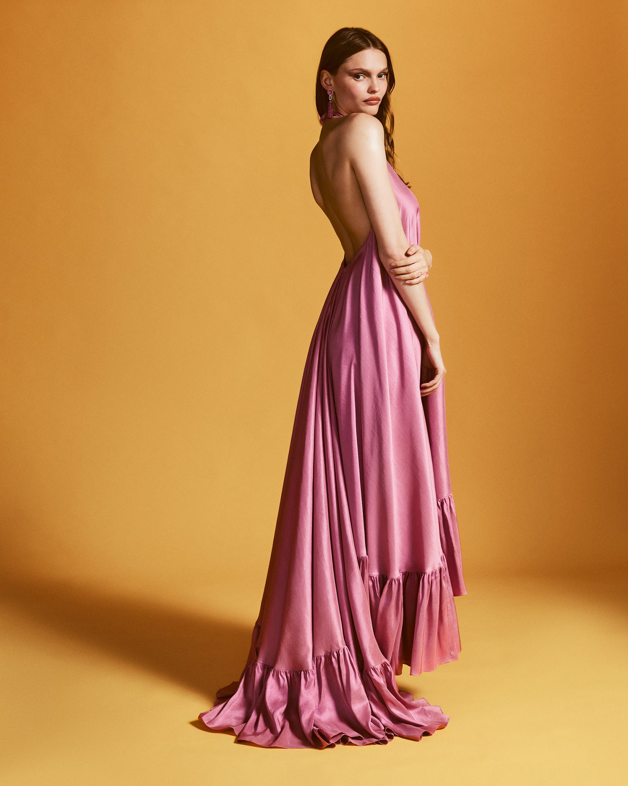 Sadie Tiered Halterneck Silk Gown