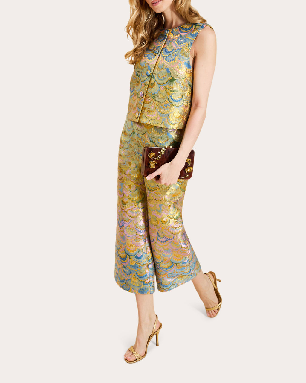 Sadie Metallic Jacquard Button-Front Top