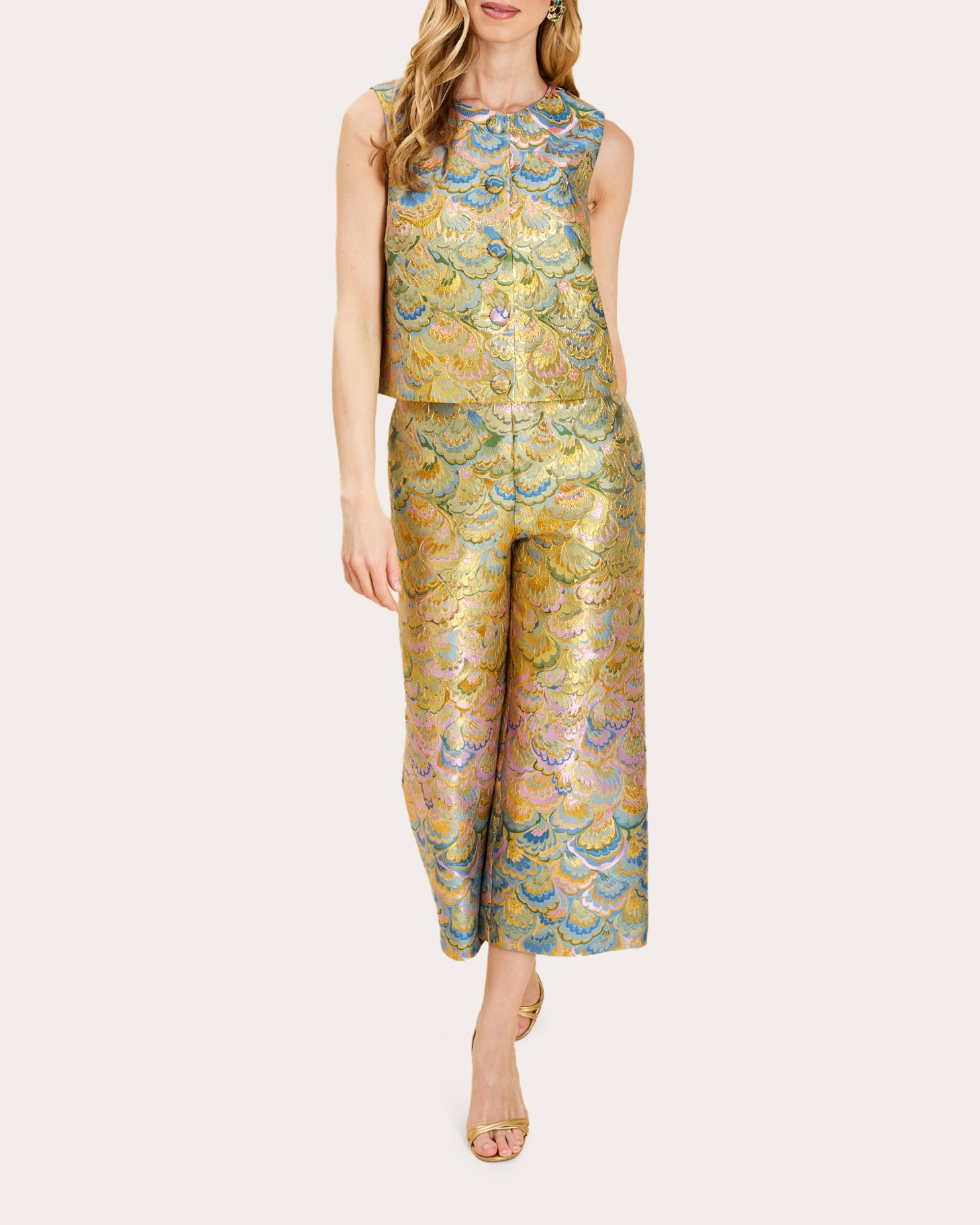 Sadie Metallic Jacquard Button-Front Top
