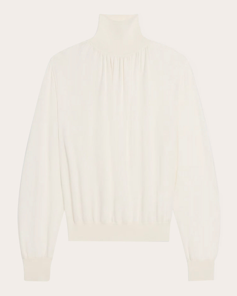 Ruched Wool-Silk Turtleneck
