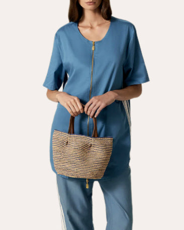 Lalith Stripe Crocheted Raffia Basket Bag
