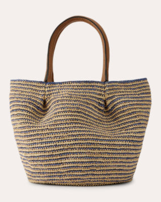 Lalith Stripe Crocheted Raffia Basket Bag