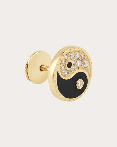 Yin Yang 18K Gold Enamel and Lab-Grown Diamond Single Earring