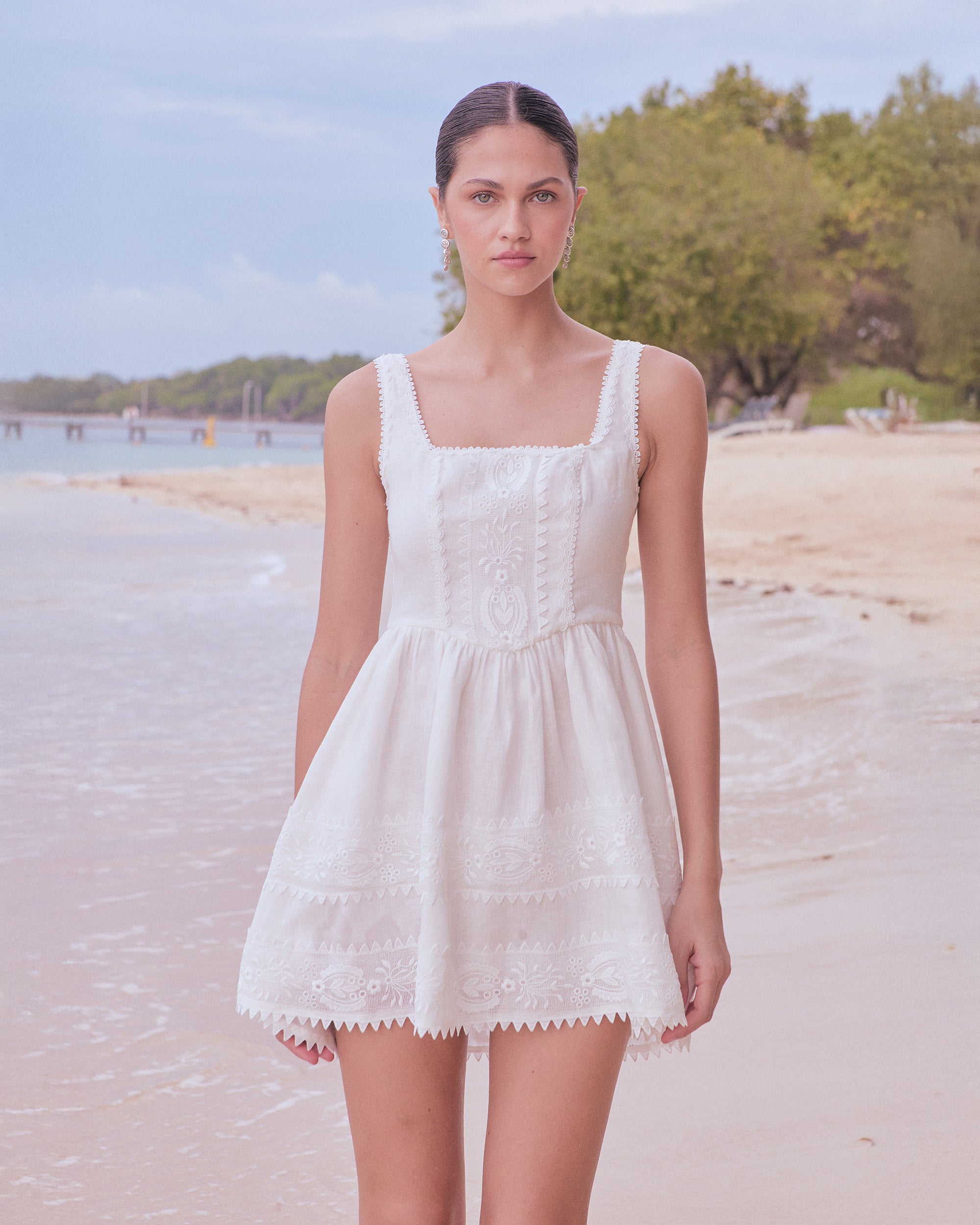 Serena Embroidered Linen Corset Mini Dress | Olivela Serena Embroidered Linen Corset Mini Dress | Olivela