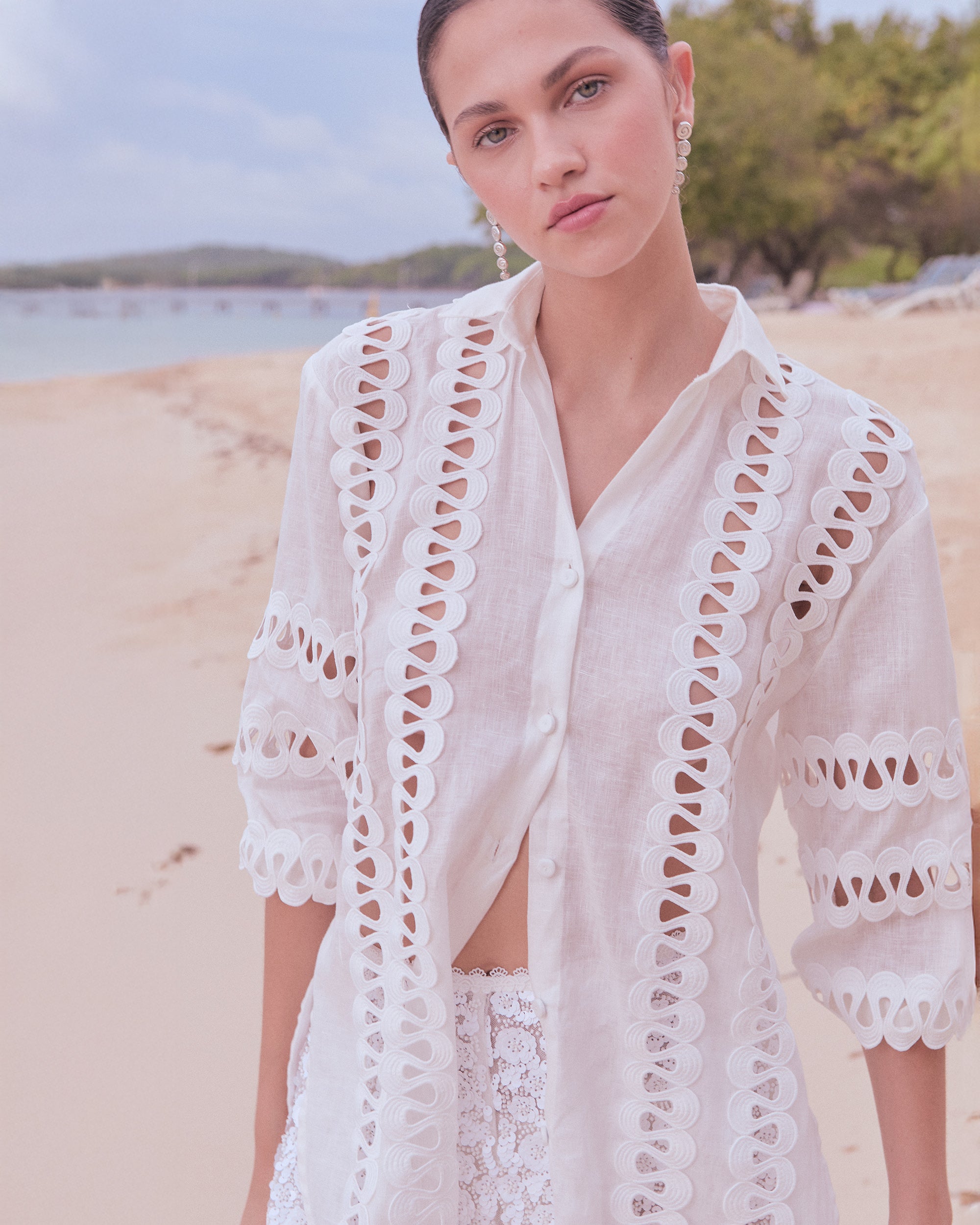 Solana Embroidered Linen Button-Up Shirt