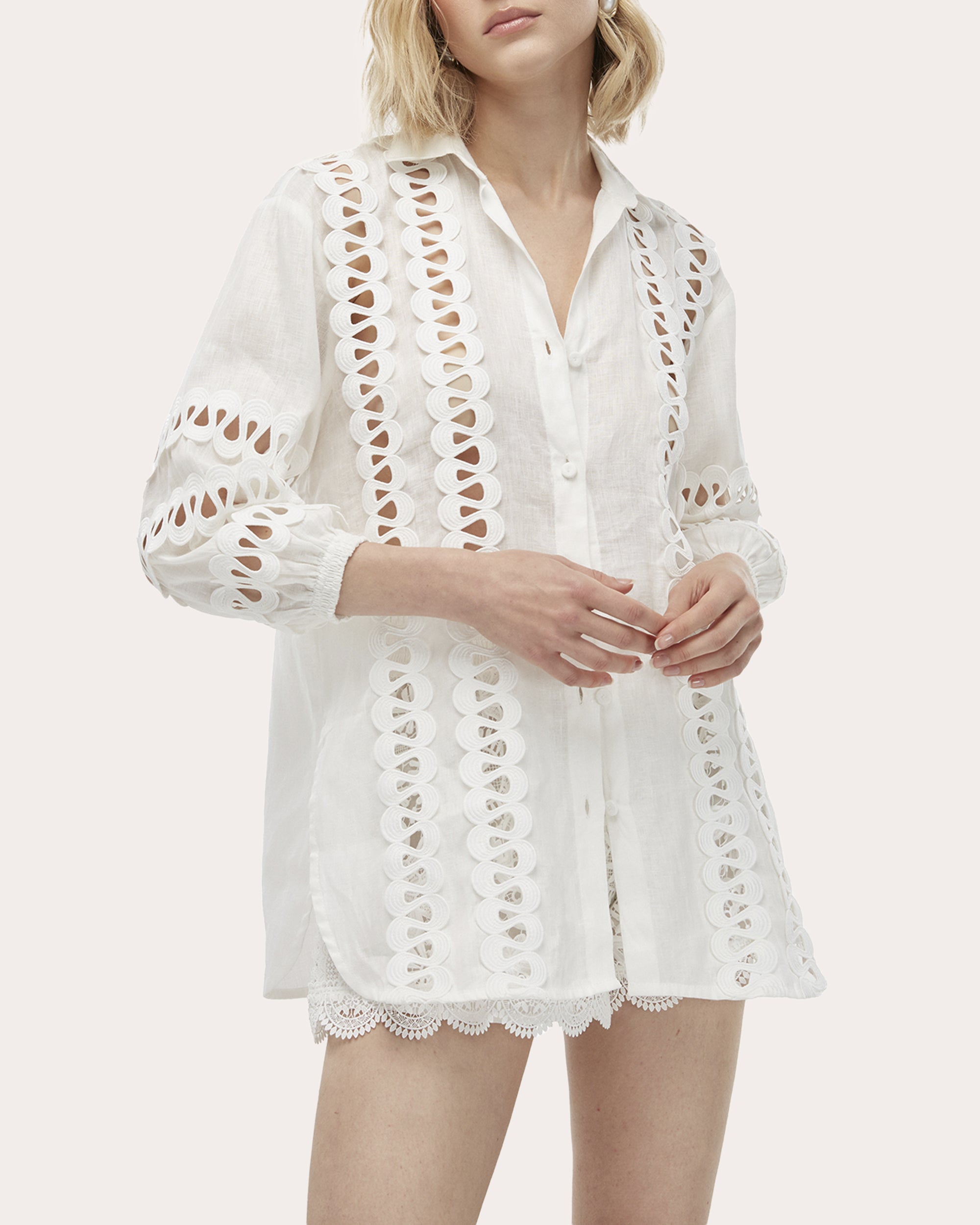 Solana Embroidered Linen Button-Up Shirt