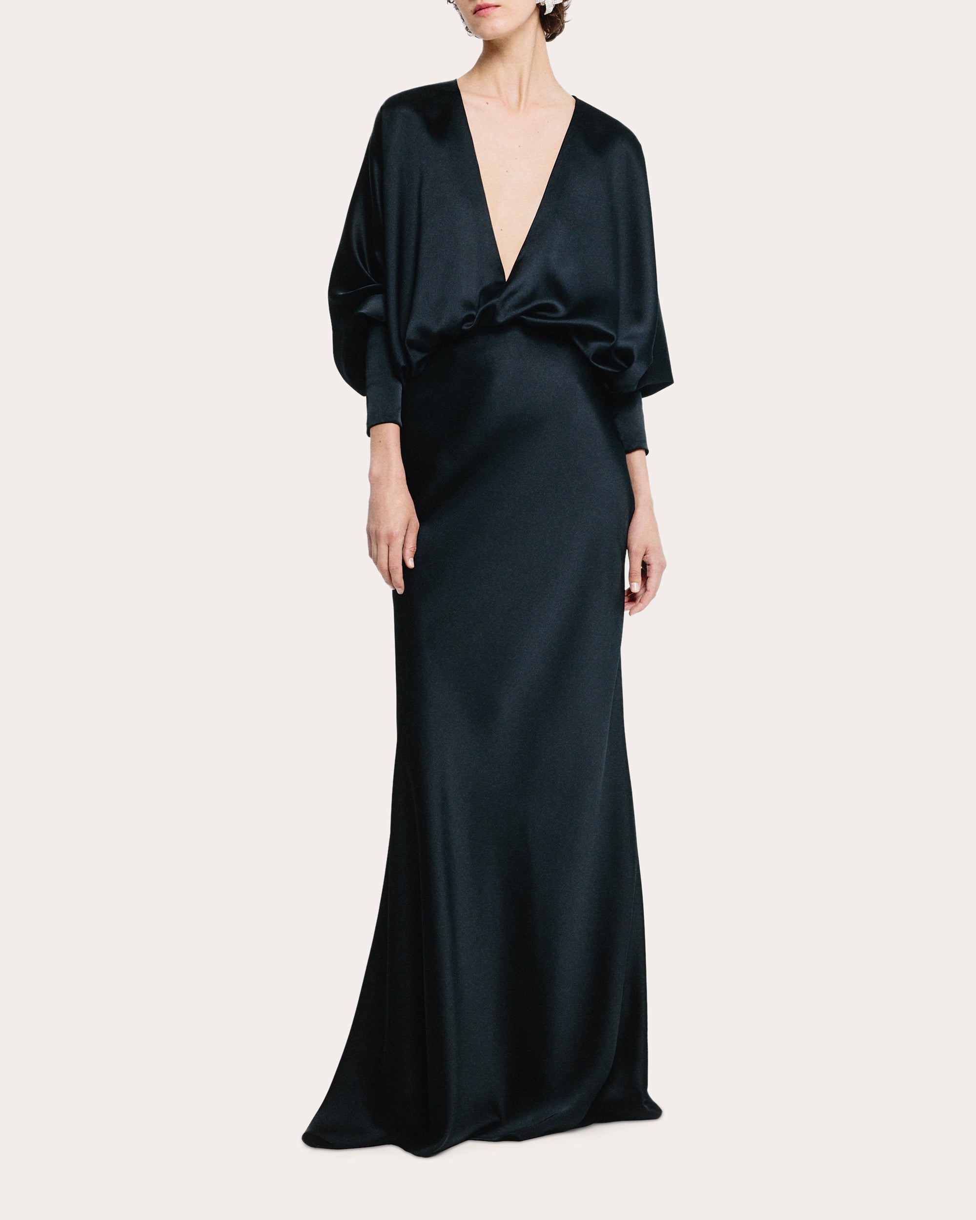 SEV Women's Satin Draped V-Neck Blouson Gown in Black Size FR 34 / 2 | Polyester SEV Women's Satin Draped V-Neck Blouson Gown in Black Size FR 34 / 2 | Polyester
