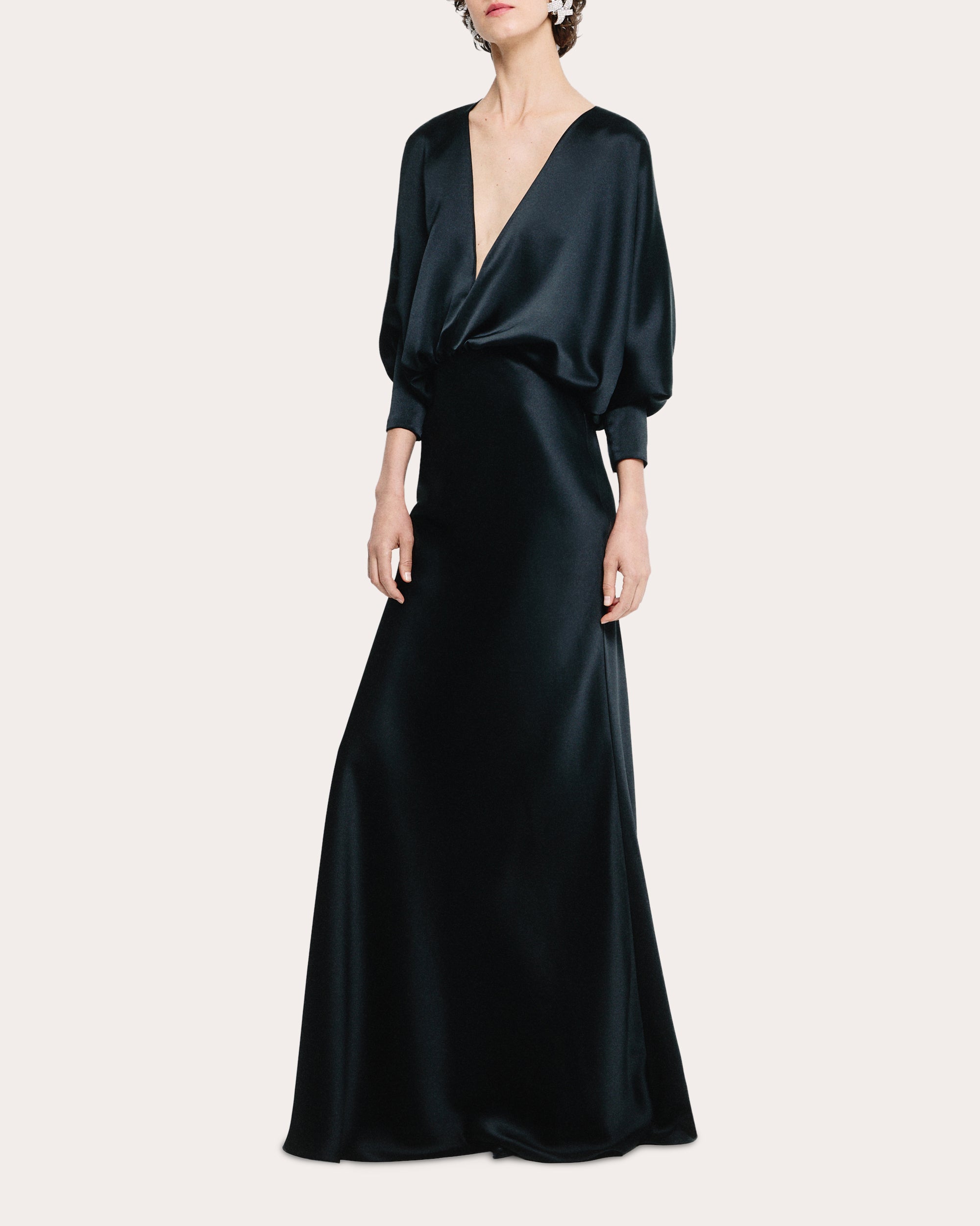 SEV Women's Satin Draped V-Neck Blouson Gown in Black Size FR 34 / 2 | Polyester SEV Women's Satin Draped V-Neck Blouson Gown in Black Size FR 34 / 2 | Polyester