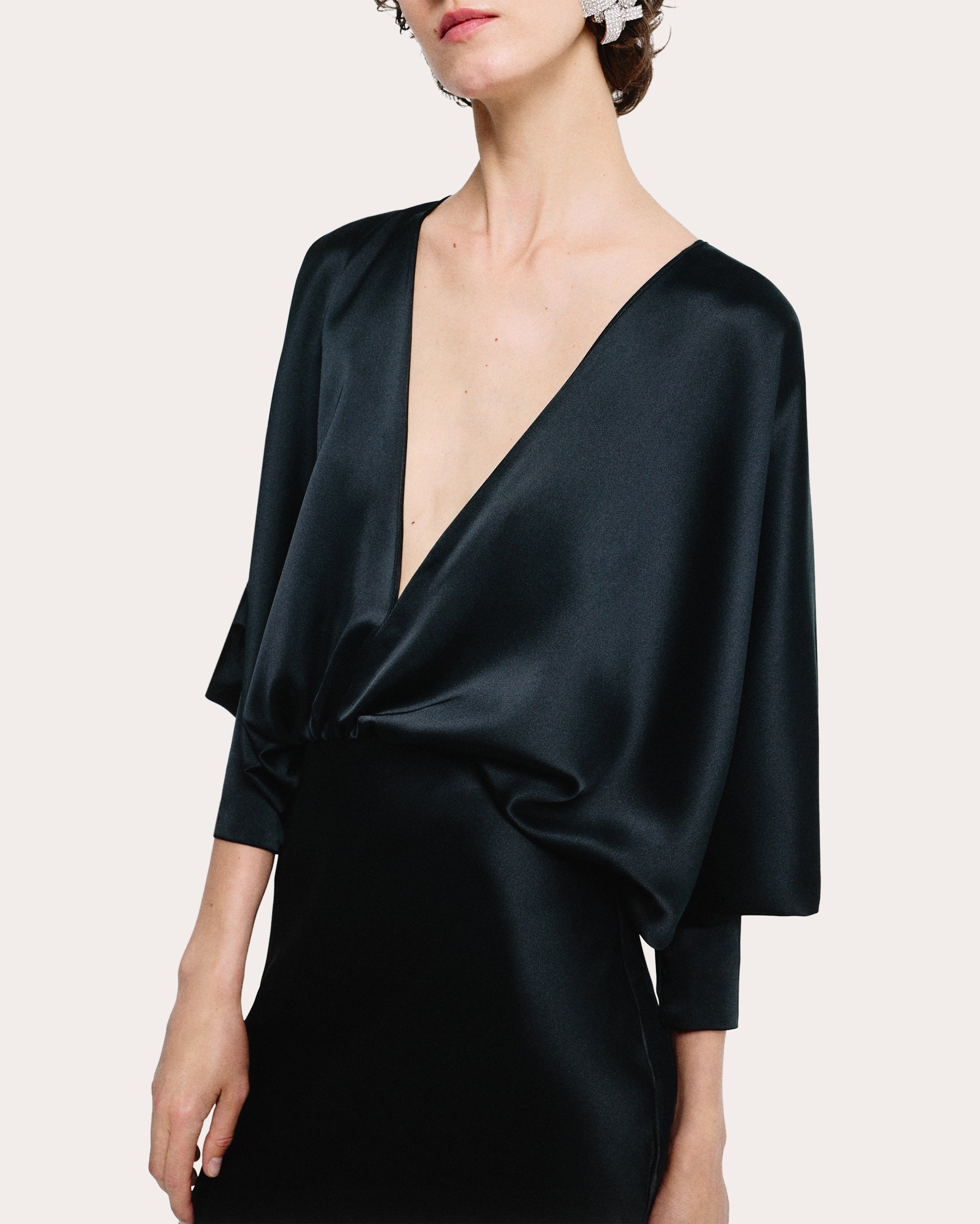 SEV Women's Satin Draped V-Neck Blouson Gown in Black Size FR 34 / 2 | Polyester SEV Women's Satin Draped V-Neck Blouson Gown in Black Size FR 34 / 2 | Polyester