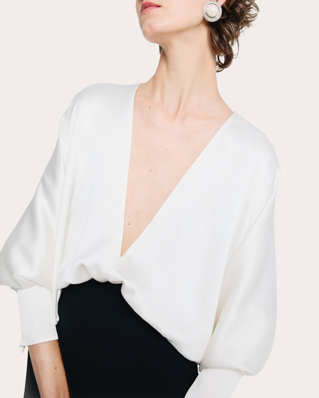 Draped V-Neck Satin Blouse