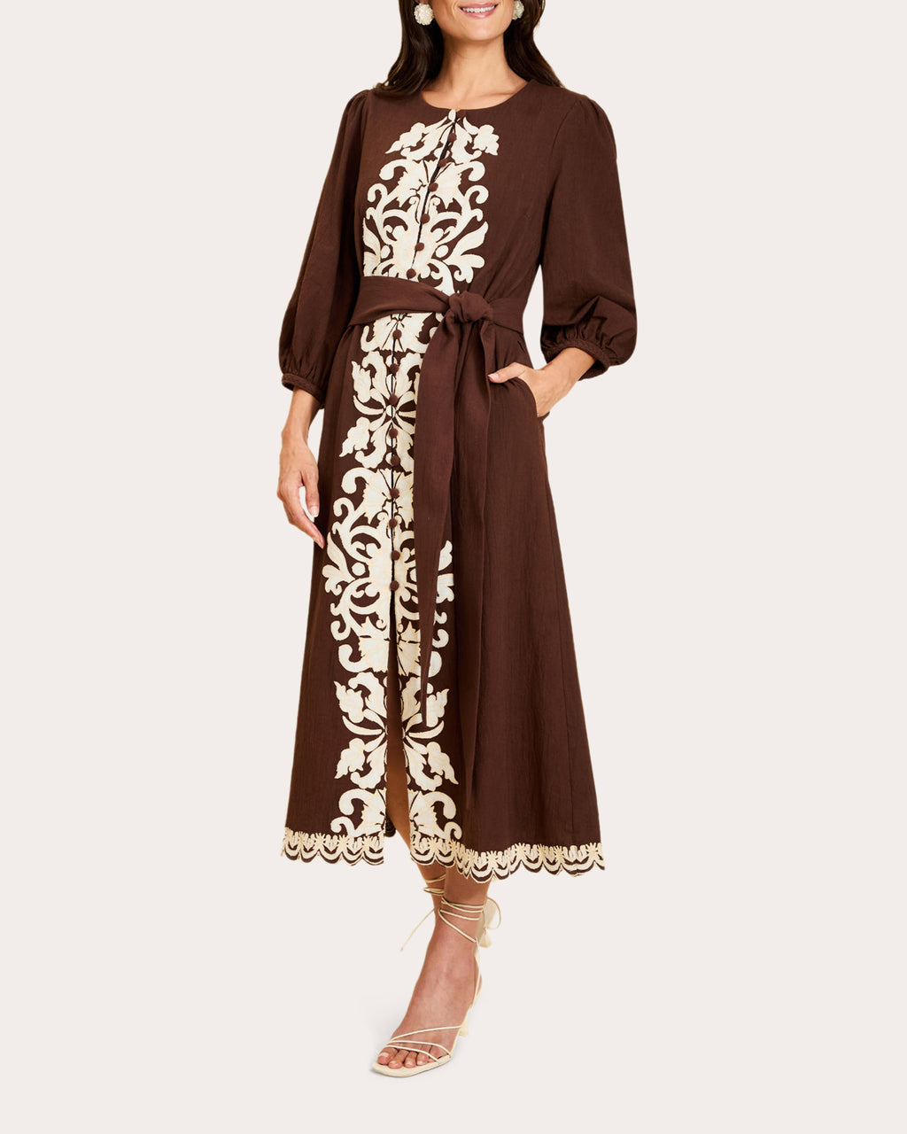 Suzanna Embroidered Button-Front Midi Dress