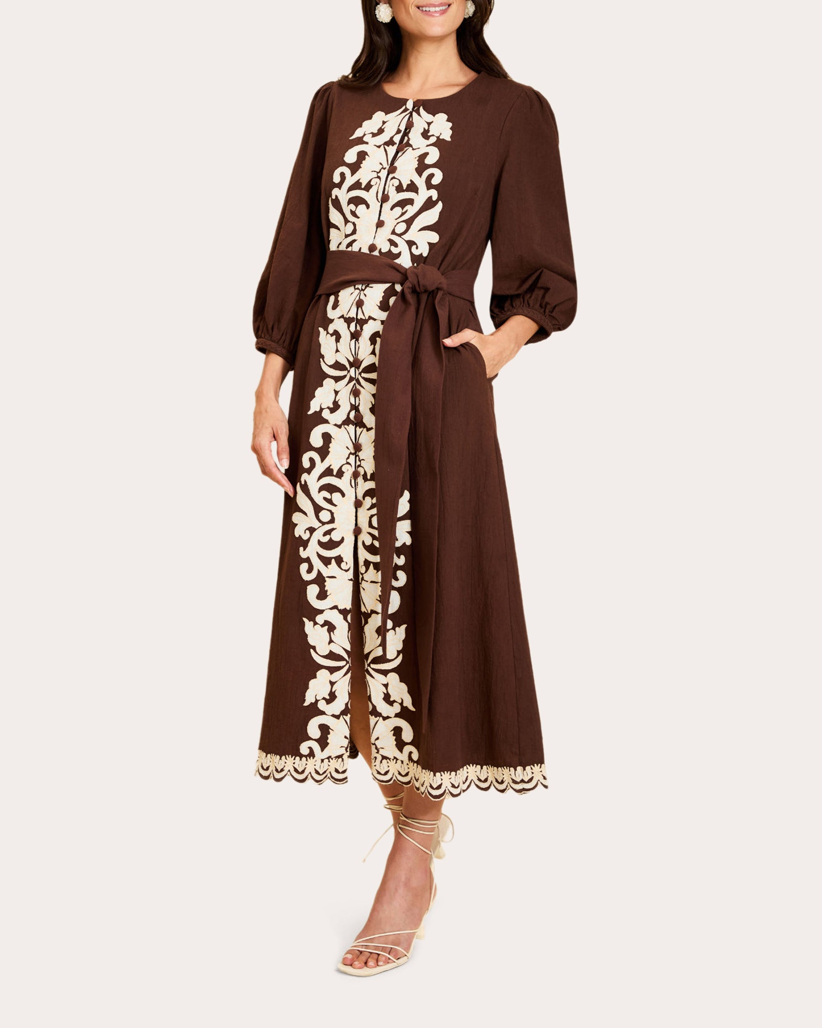 Suzanna Embroidered Button-Front Midi Dress