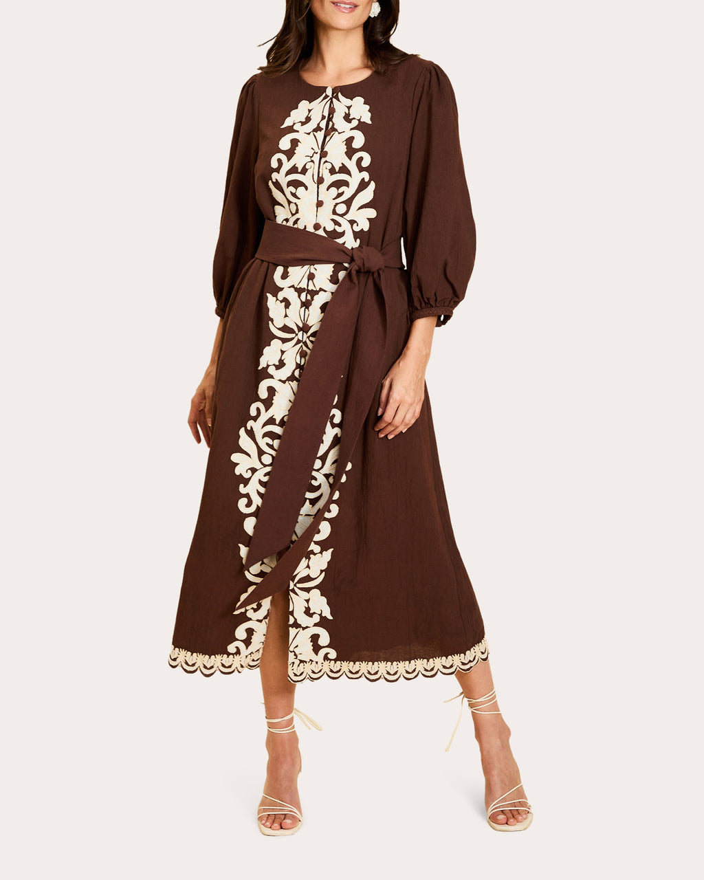 Suzanna Embroidered Button-Front Midi Dress