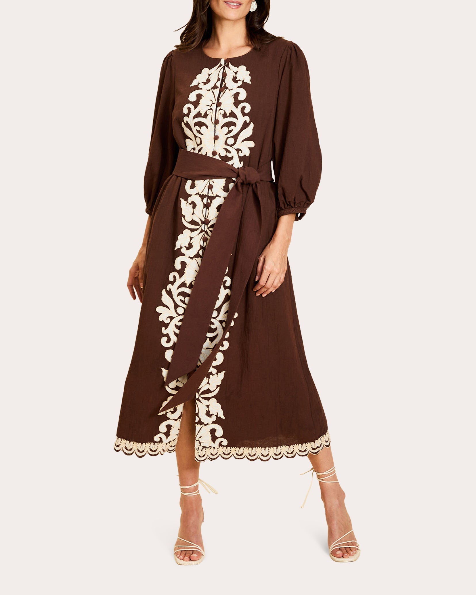 Suzanna Embroidered Button-Front Midi Dress
