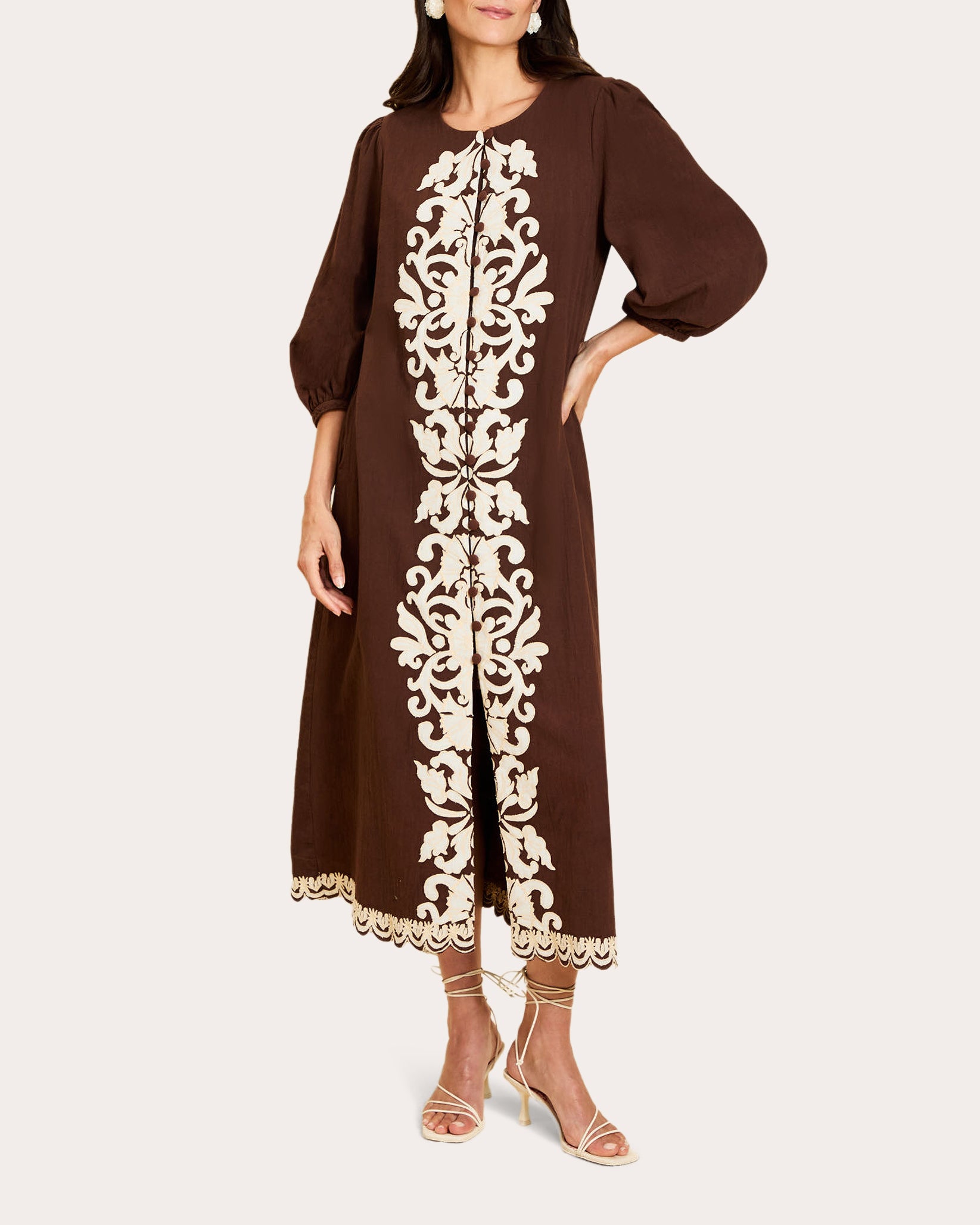 Suzanna Embroidered Button-Front Midi Dress