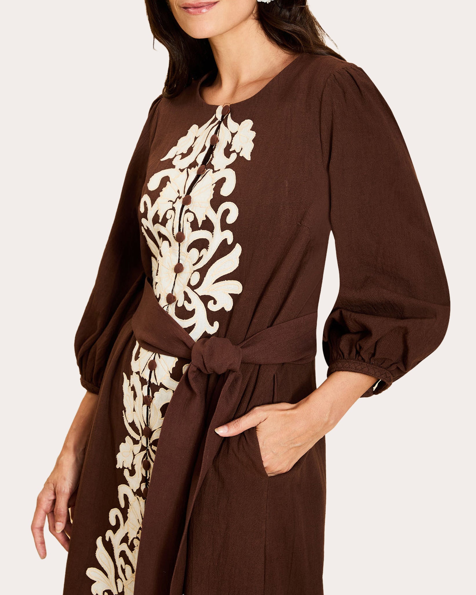 Suzanna Embroidered Button-Front Midi Dress