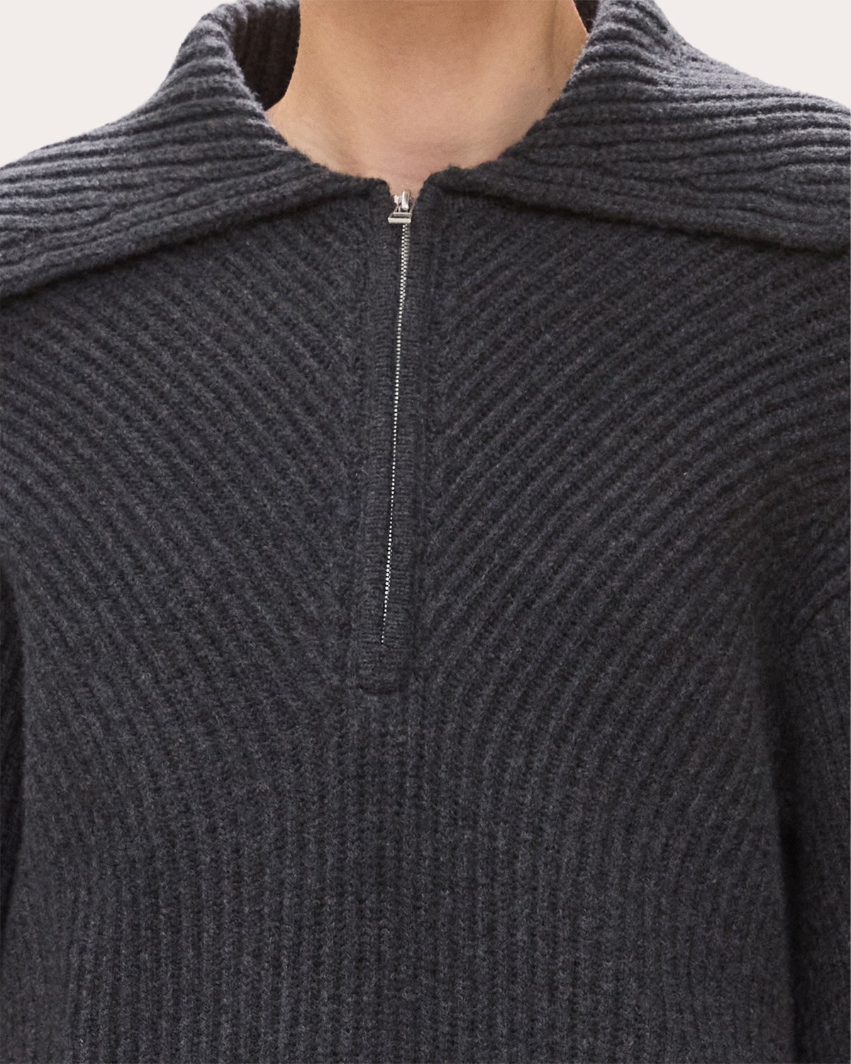 Ribbed Wool Cashmere Half-Zip Sweater