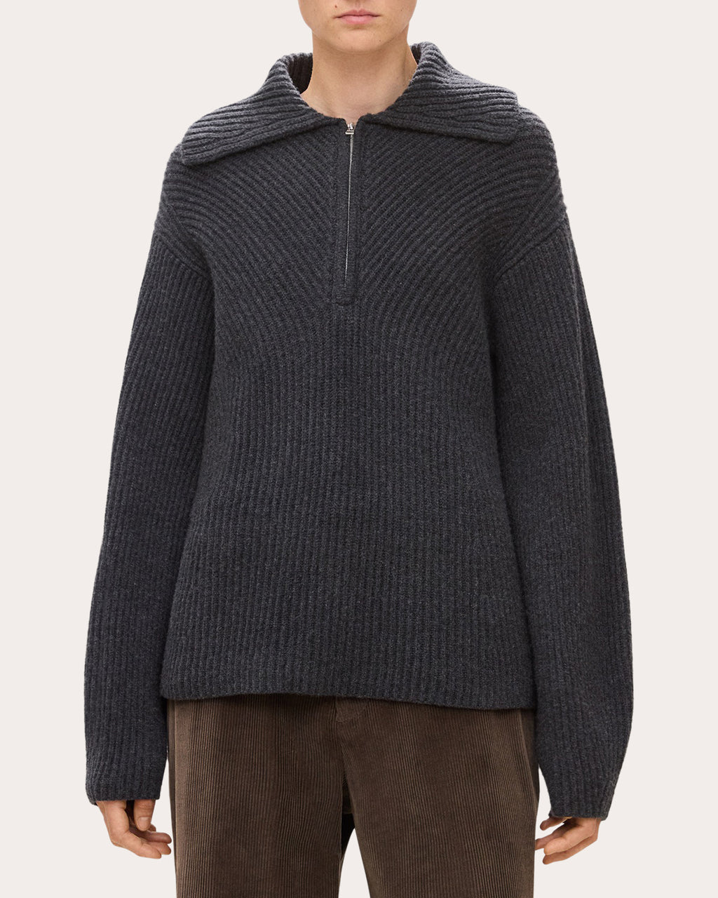 Ribbed Wool Cashmere Half-Zip Sweater