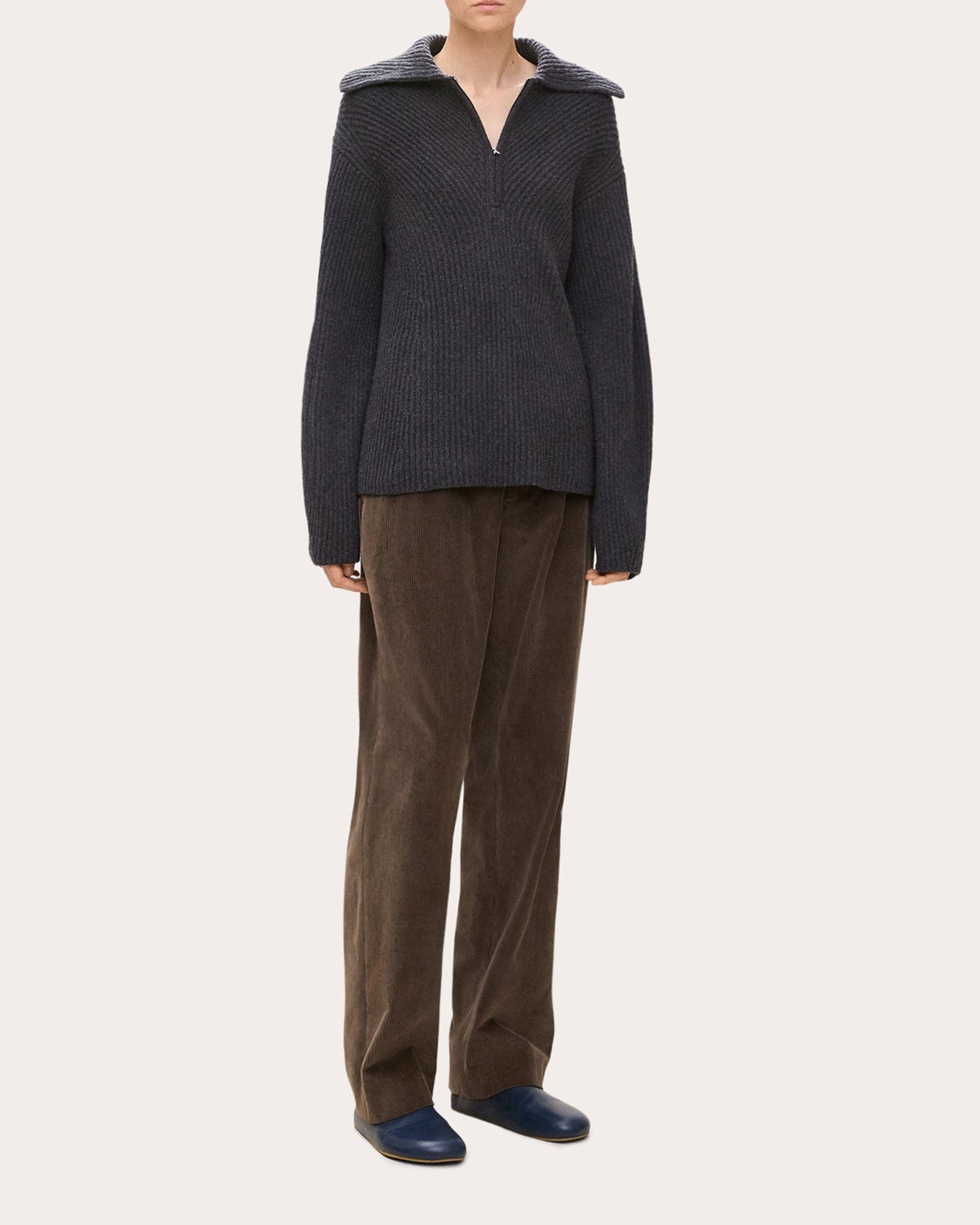 Ribbed Wool Cashmere Half-Zip Sweater