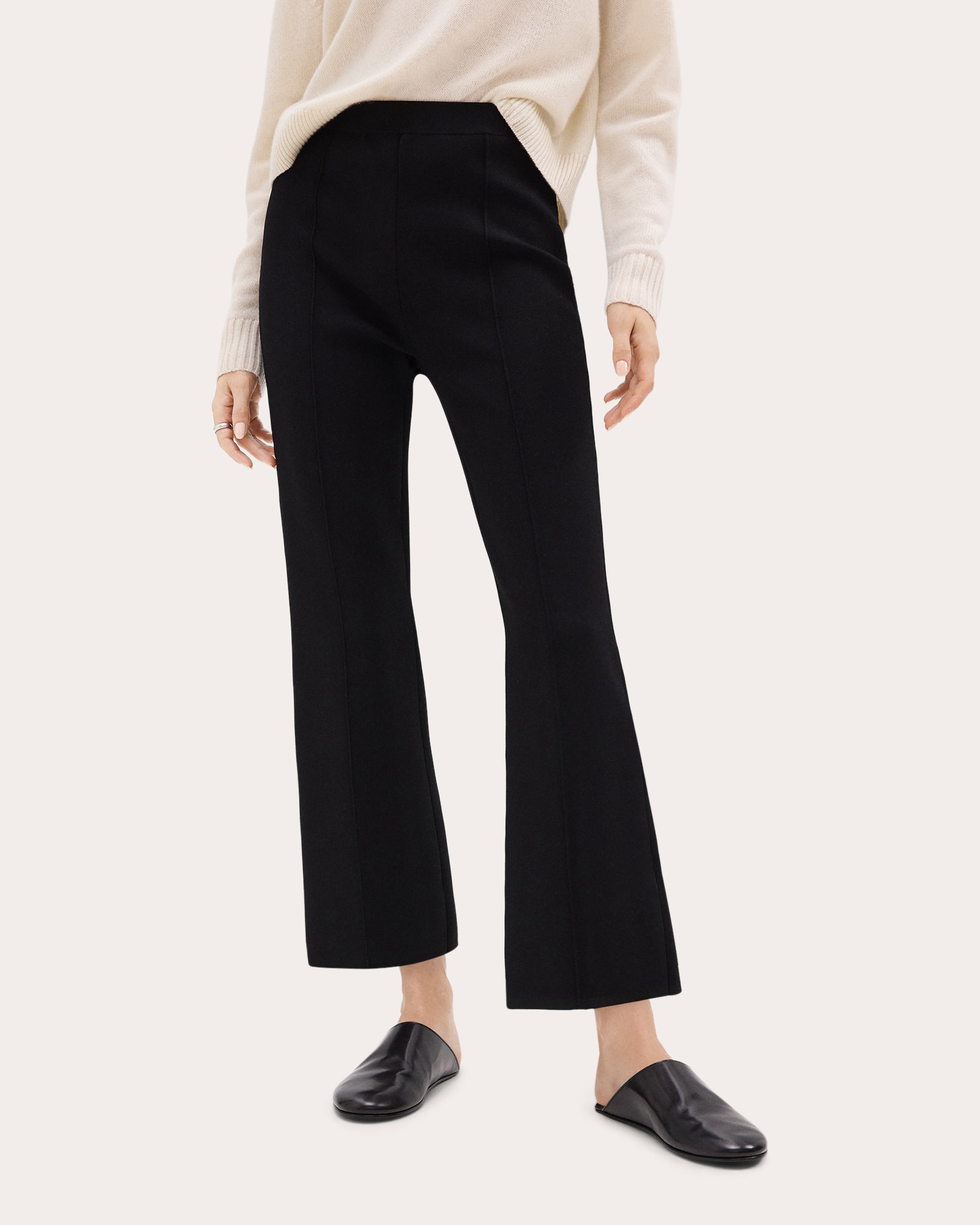 Compact Crepe Knit Cropped Flare Pants