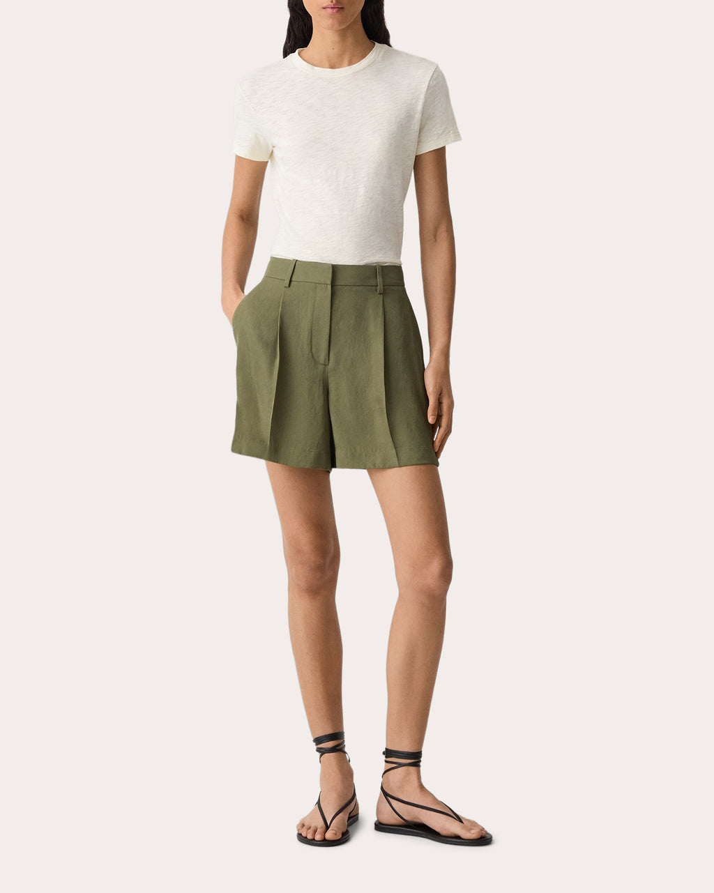 Washed Twill Fluid Pleated Shorts