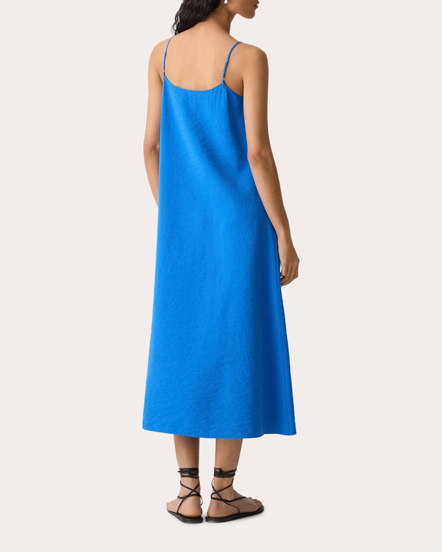 blue slip midi dress Navy Blue Silk Slip Midi Dress with Cowl Neckline and Open Back