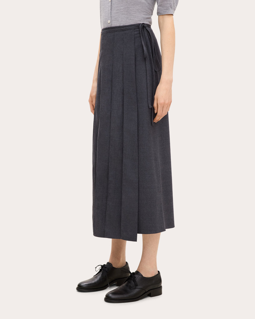 Flannel Pleated Midi Wrap Skirt