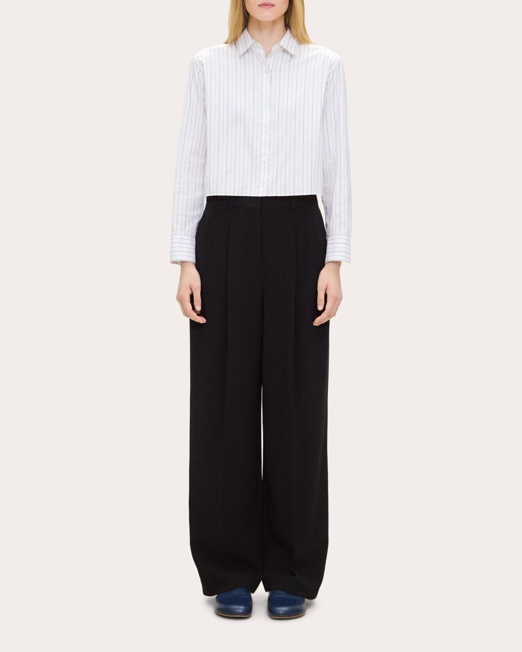 Stripe Poplin Cropped Tab Shirt