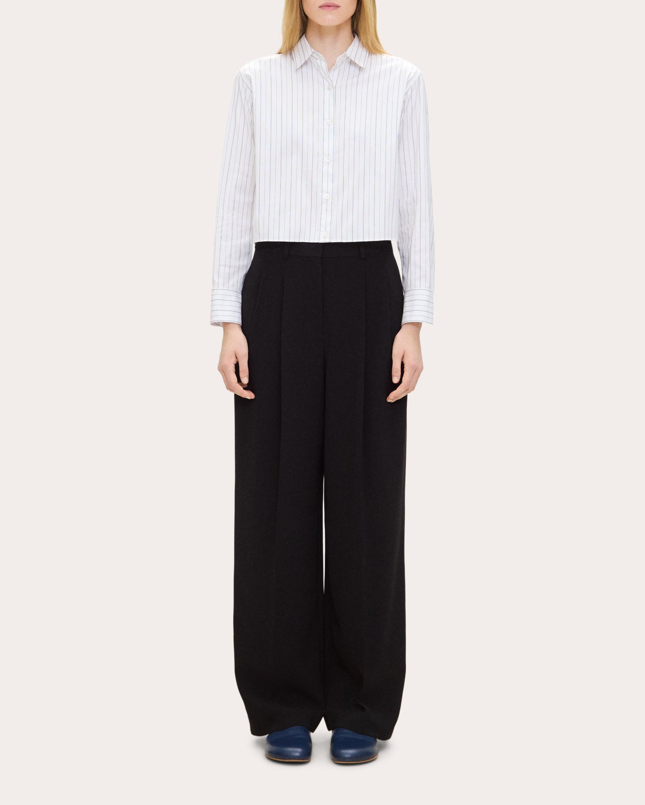 Stripe Poplin Cropped Tab Shirt