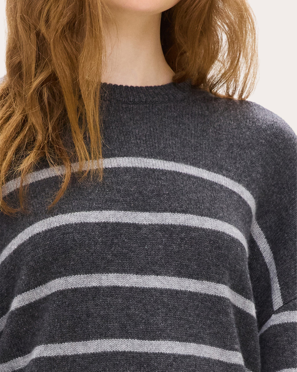 Stripe Cashmere Knit Crewneck Pullover