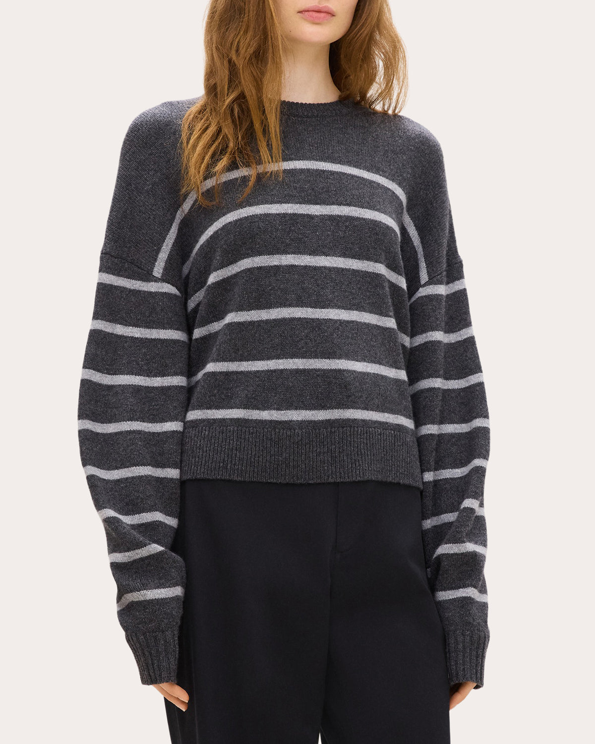 Stripe Cashmere Knit Crewneck Pullover
